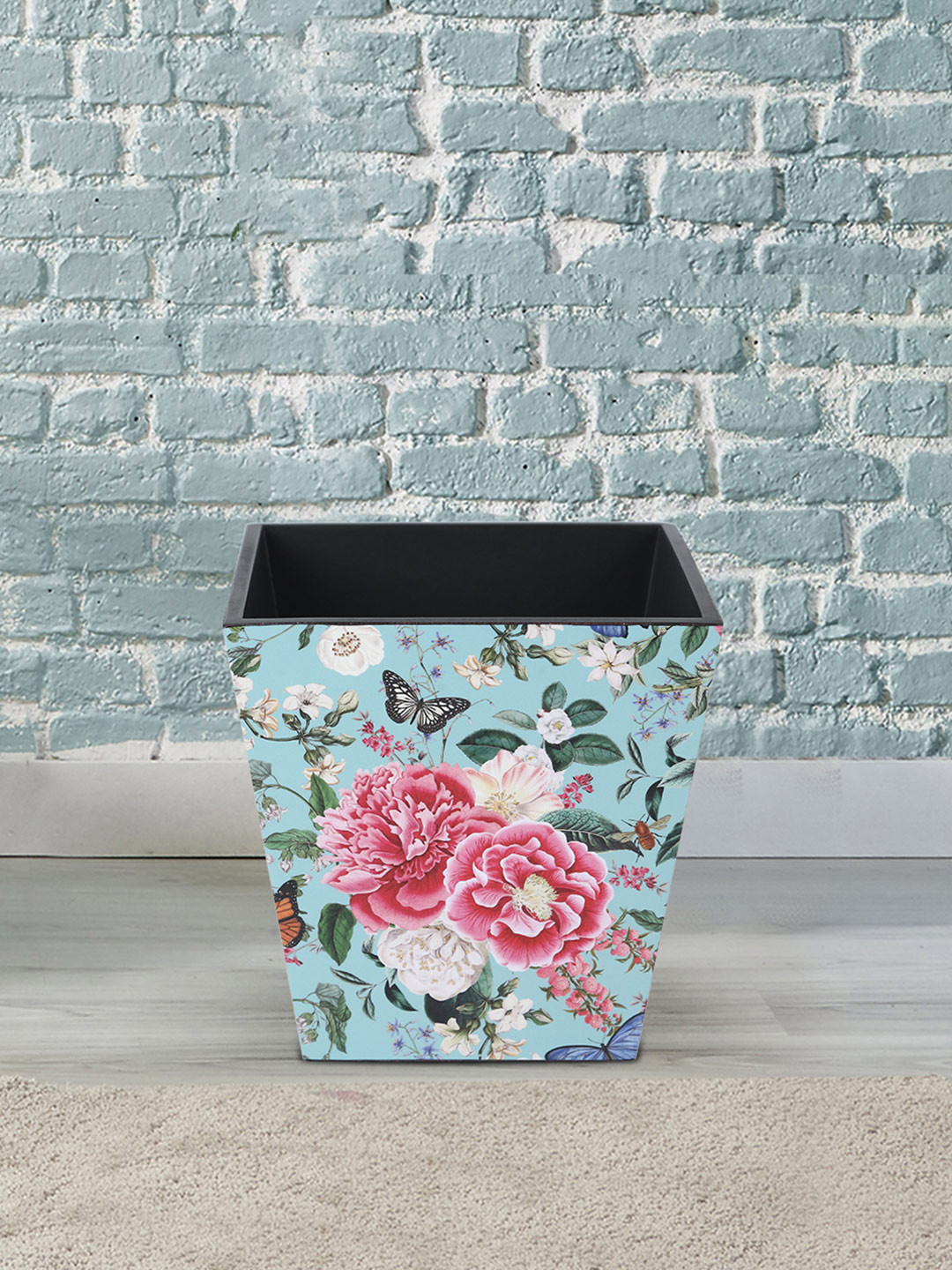 Reinvention Factory Turquoise Blue & Pink Floral Print MDF Wooden Open Dry Bin