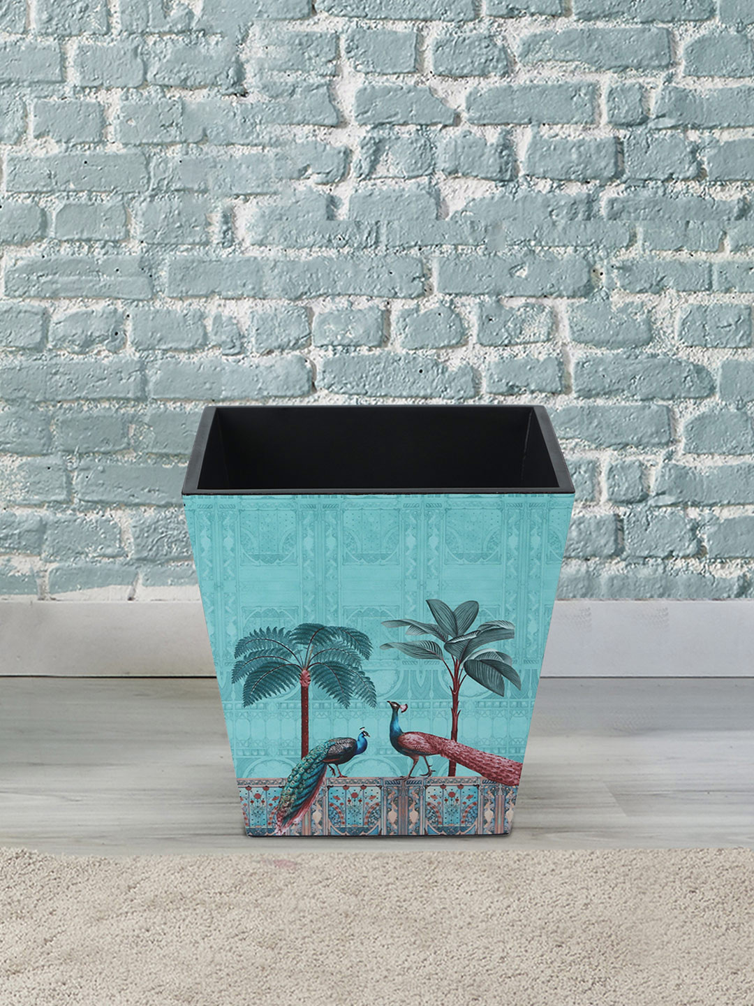 Reinvention Factory Turquoise Blue Peacock Printed Open Bin