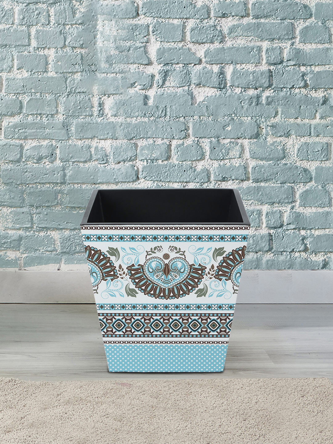 Reinvention Factory Teal Blue Ethnic Ornament Printed Open Bin
