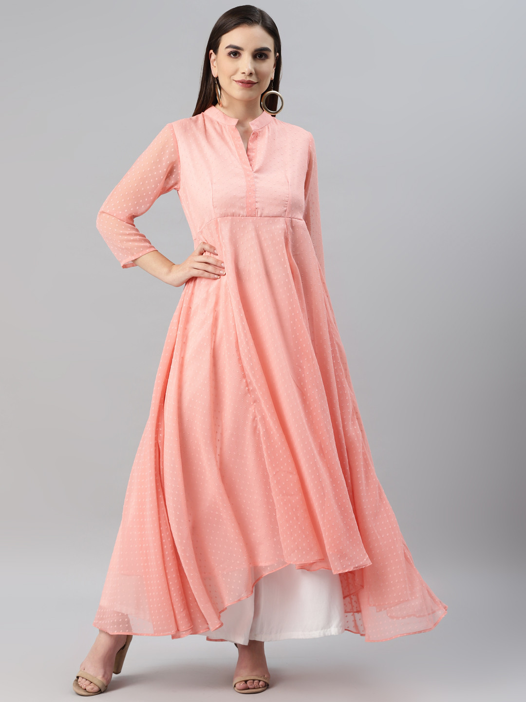 MBE Women Pink Pastels Dobby Georgette Anarkali Kurta