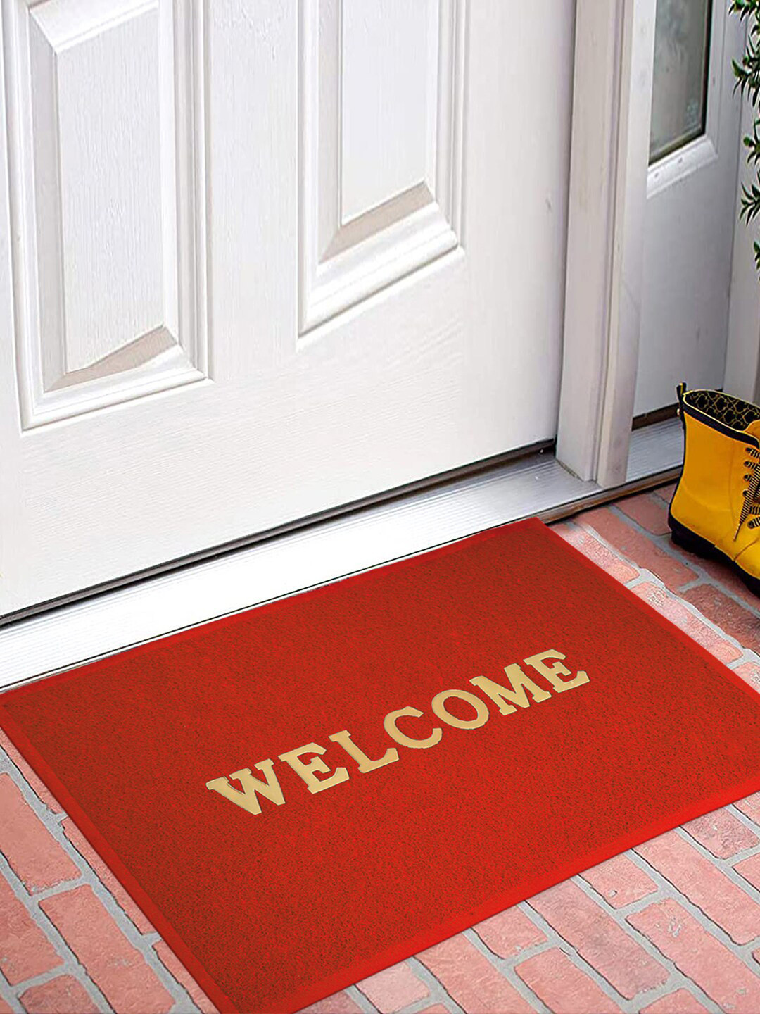 Kuber Industries Set Of 2 Red Welcome Anti Slip Doormats