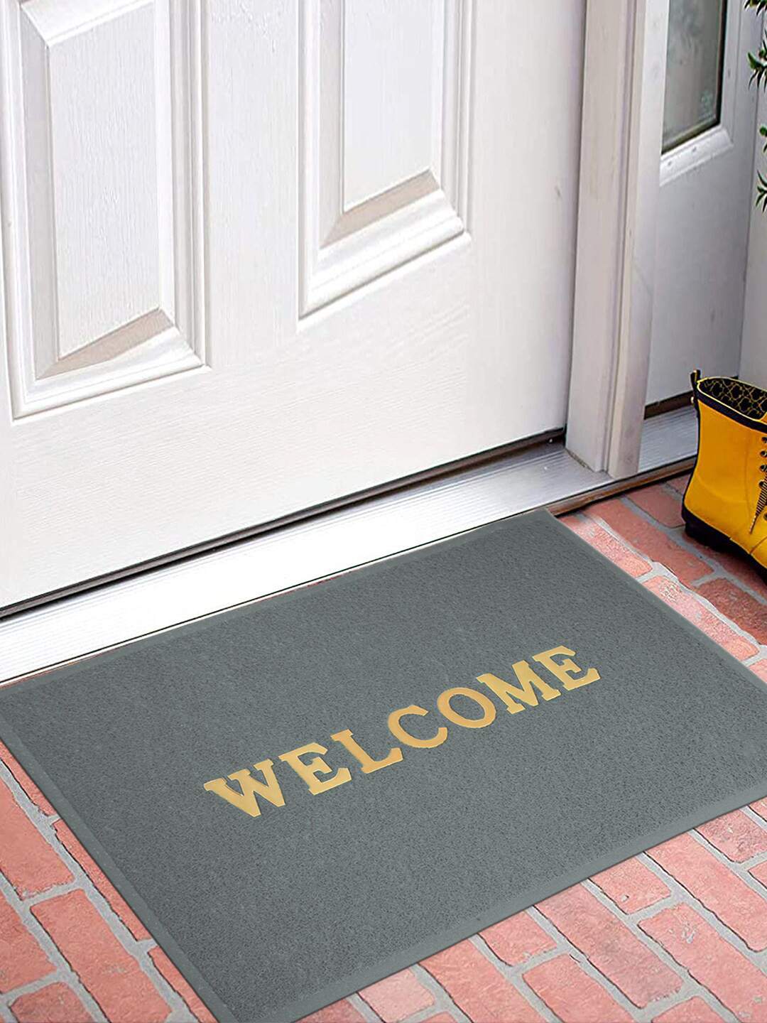 Kuber Industries Grey Welcome Printed Rubber Anti Slip Doormat
