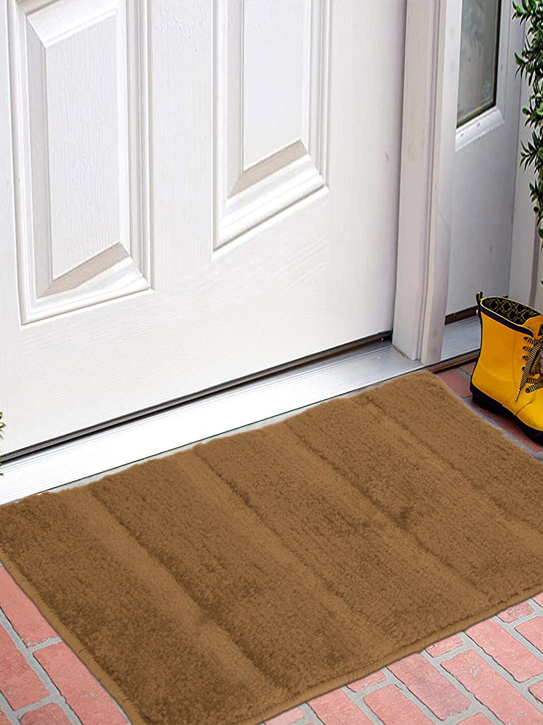 Kuber Industries Set Of 2 Light Brown Striped Cotton Door Mats