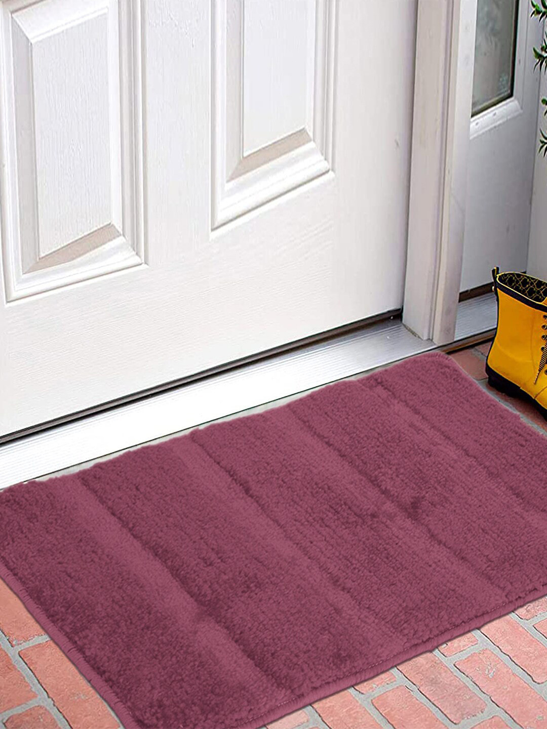 Kuber Industries Set Of 2 Purple Striped Patterned Cotton Doormats