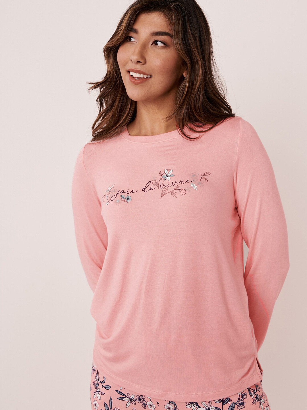 La Vie en Rose Women Pink & Purple Printed Lounge Tshirts