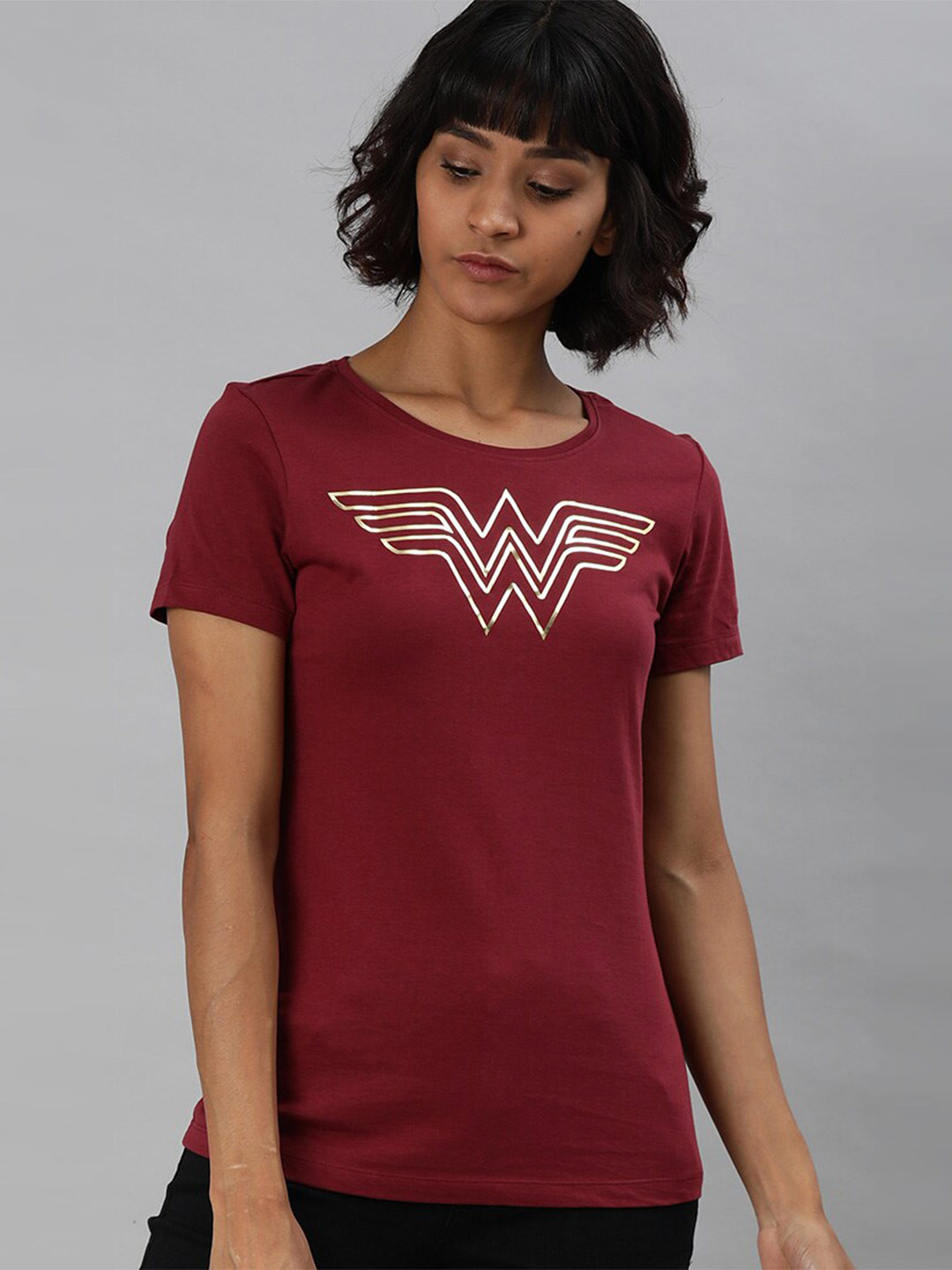 Kook N Keech Wonder Woman Women Cotton Maroon Wonder Woman Printed T-shirt