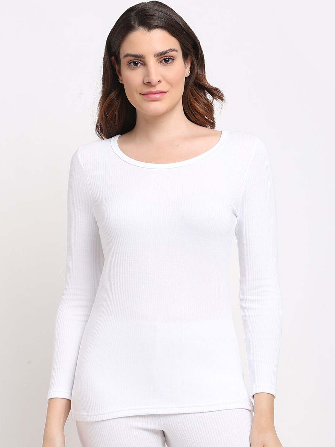 Aerowarm Women White Solid Full Sleeve Thermal Top