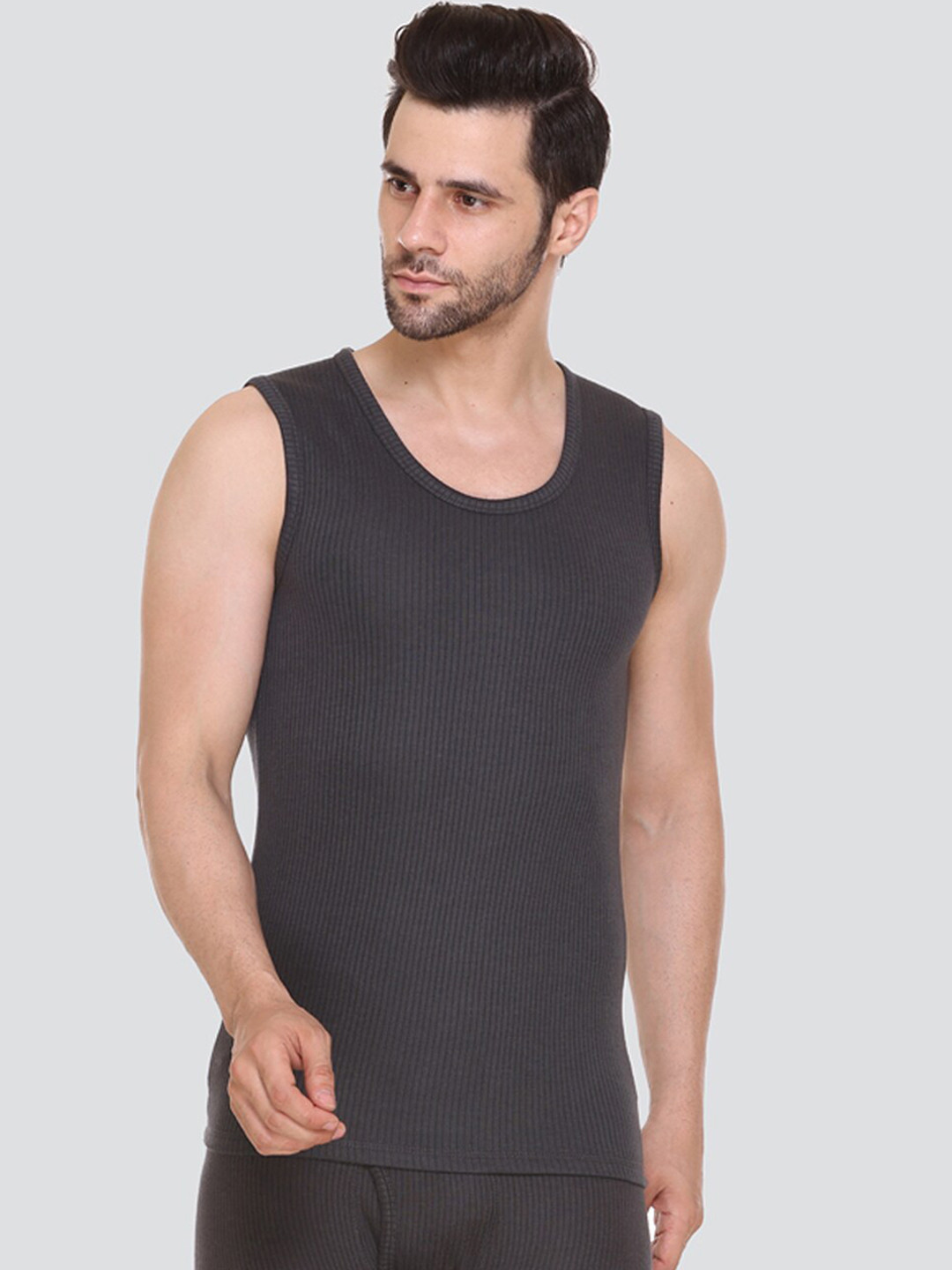 Aerowarm Men Charcoal Grey Ribbed Thermal Top