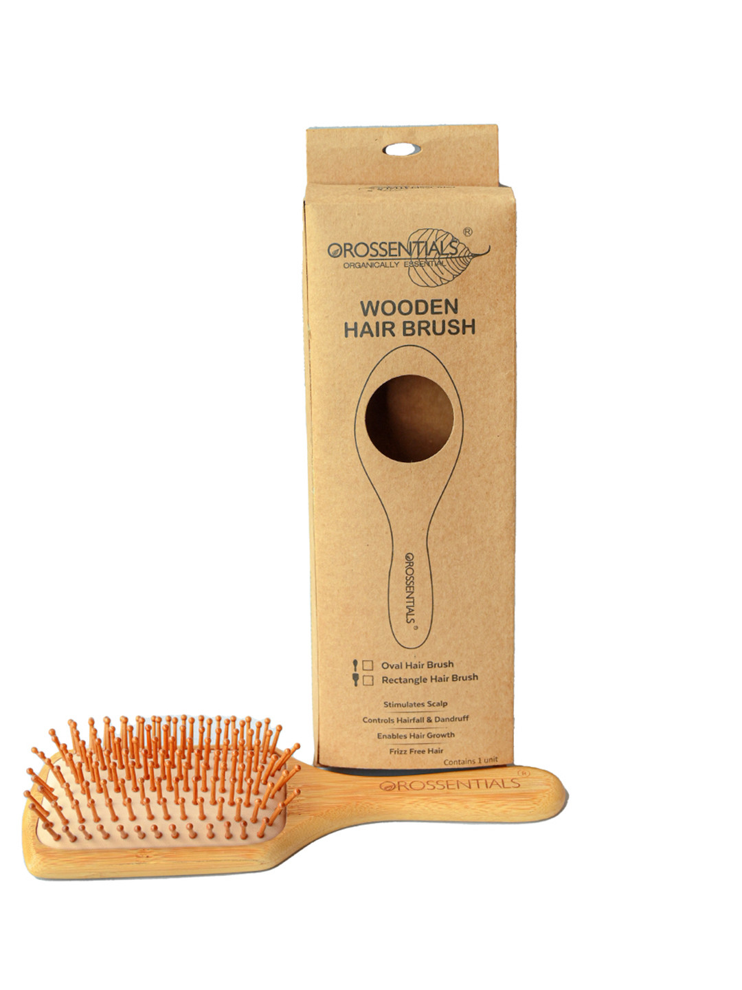 OROSSENTIALS Brown Rectangle Wooden Hair Brush