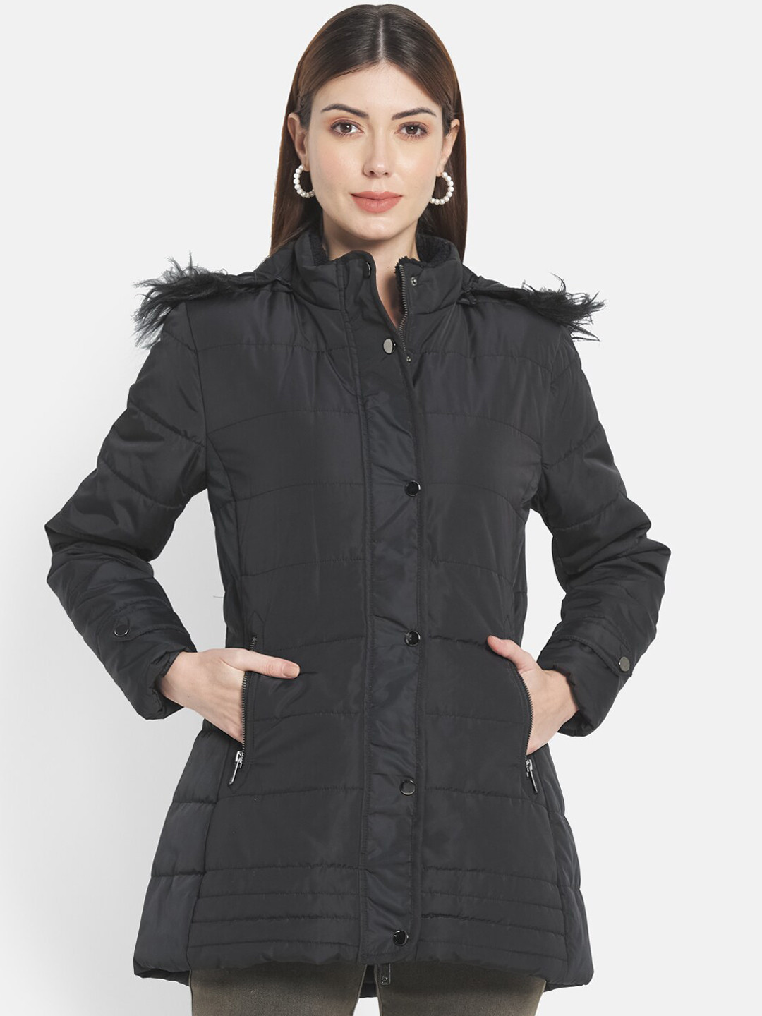 METTLE Women Black Longline Parka Jacket