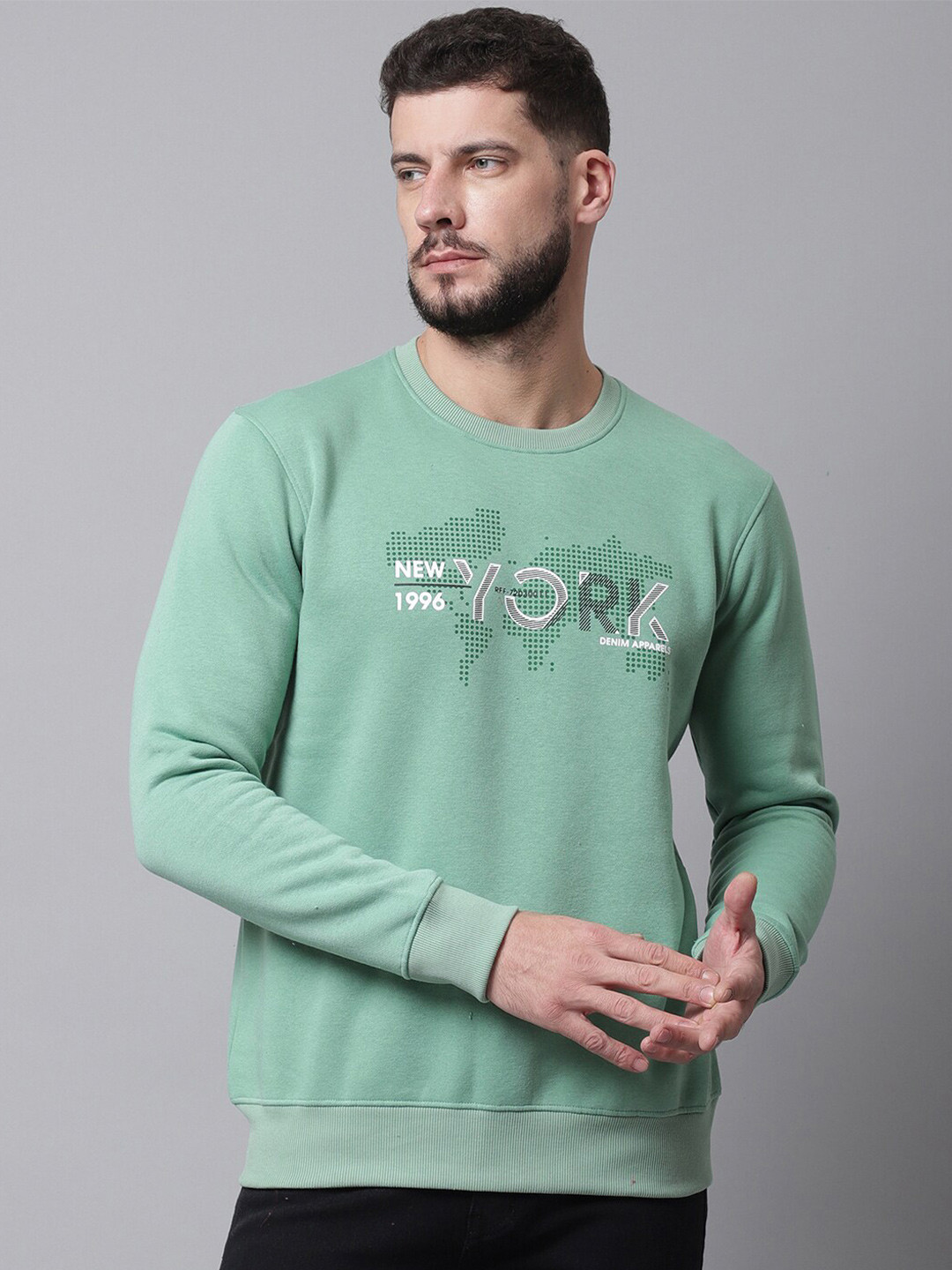 Rodamo Round Neck Printed Fleece Sweatshirt