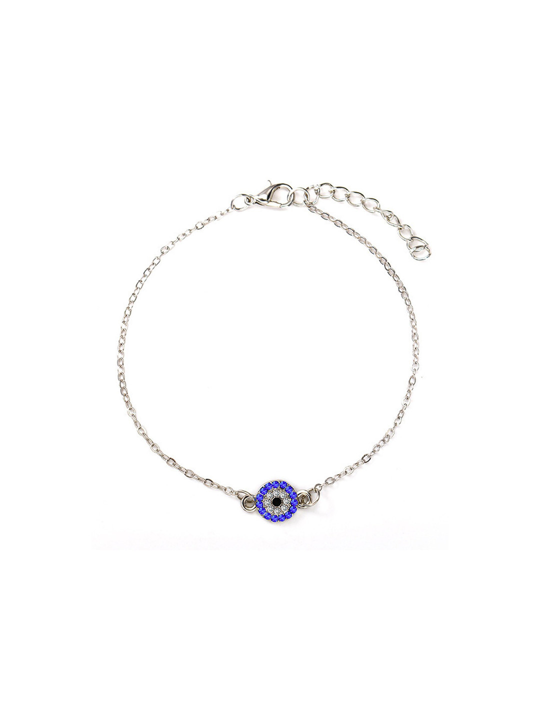 Young & Forever Women Stainless Steel Silver-Plated Blue Crystal Studded Evil Eye Anklet
