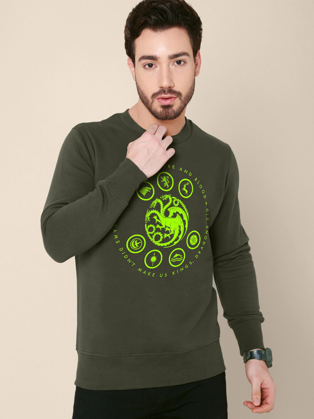 Free Authority Men House Of Dragon Green Printed Sweatshirt