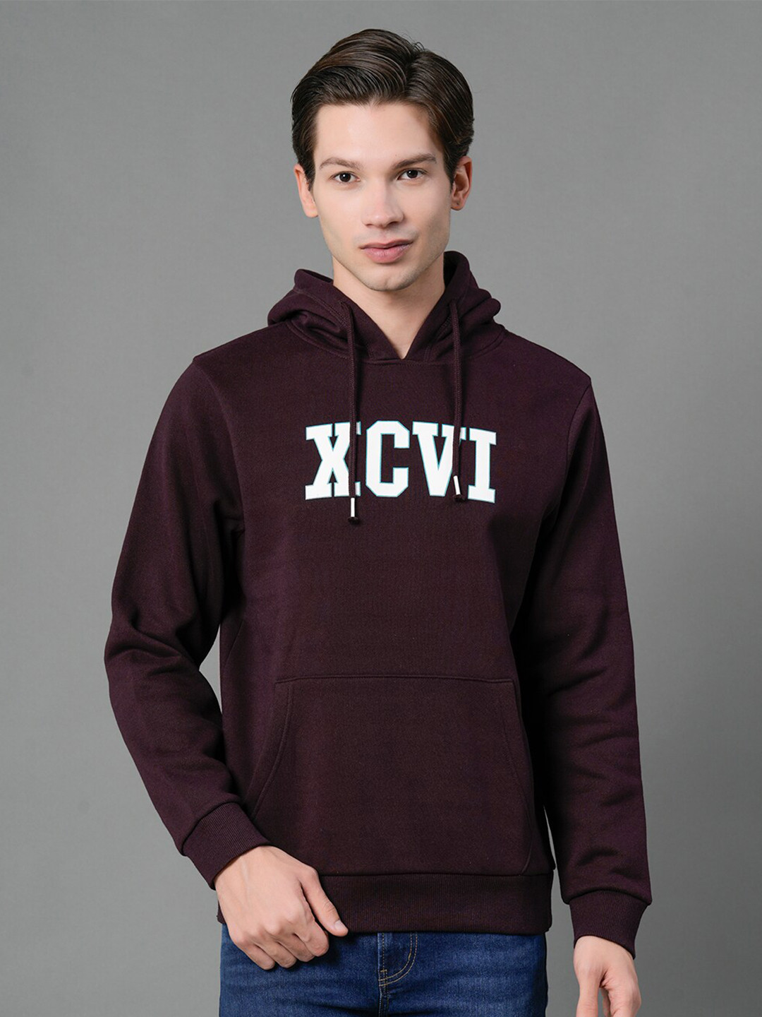 Red Tape Men Burgundy Printed Hooded Sweatshirt