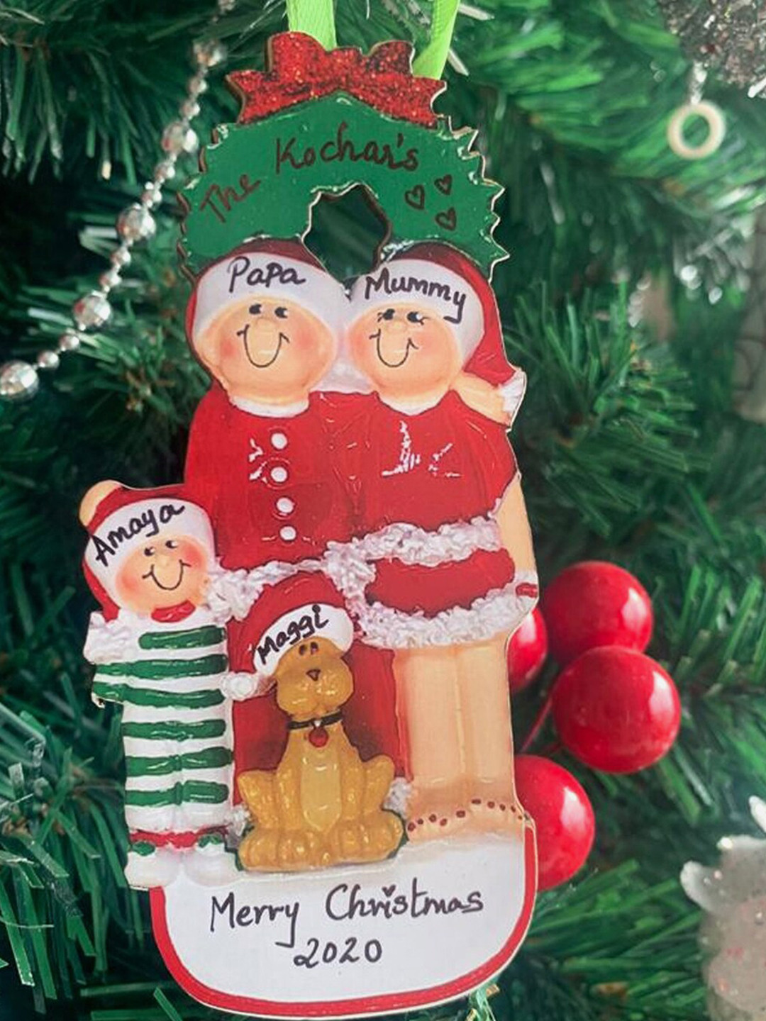 Little Surprise Box LLP Red Wooden Family Tree Ornament