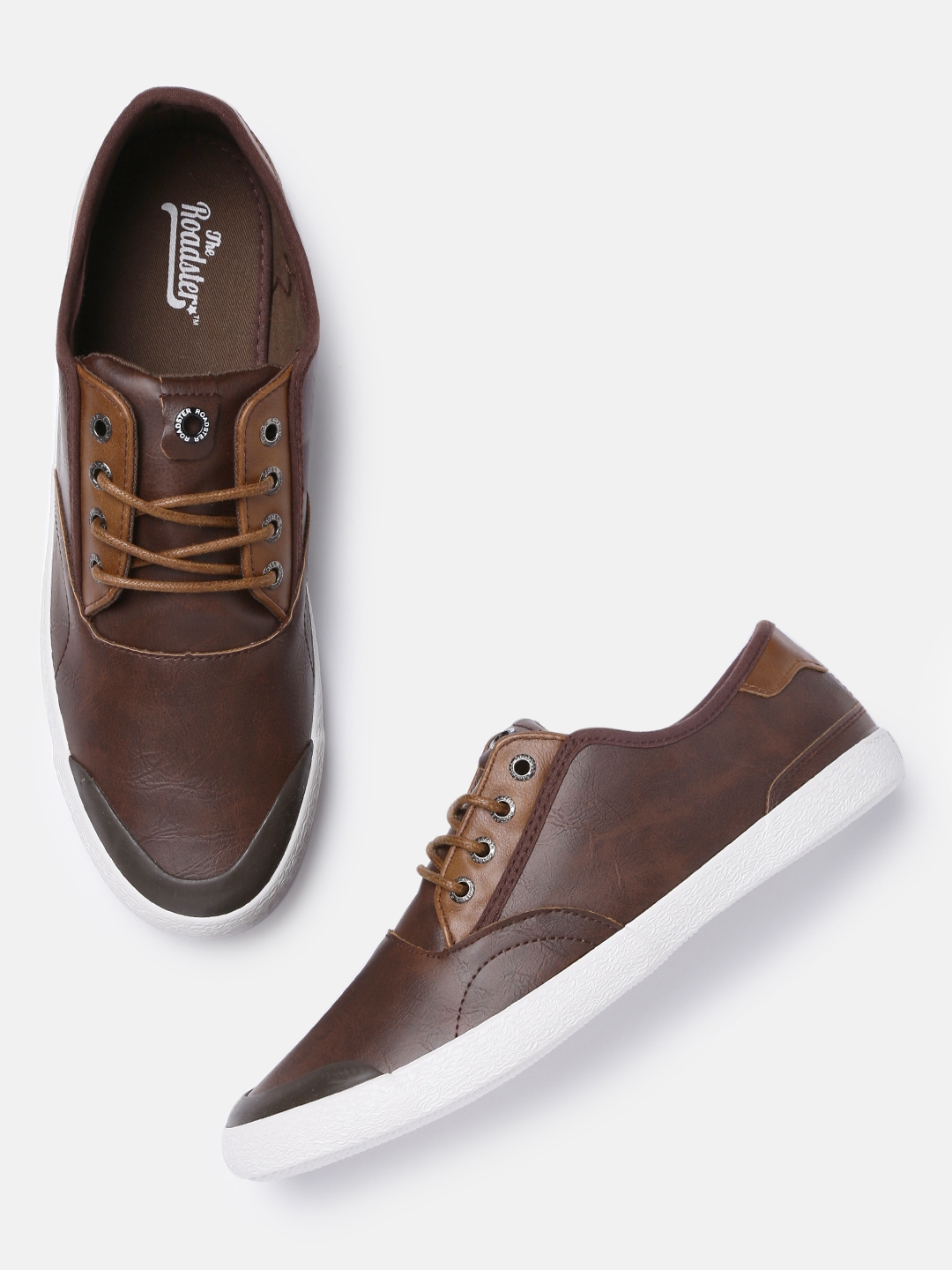 Buy Roadster Men Brown Textured PU Sneakers - Casual Shoes for Men