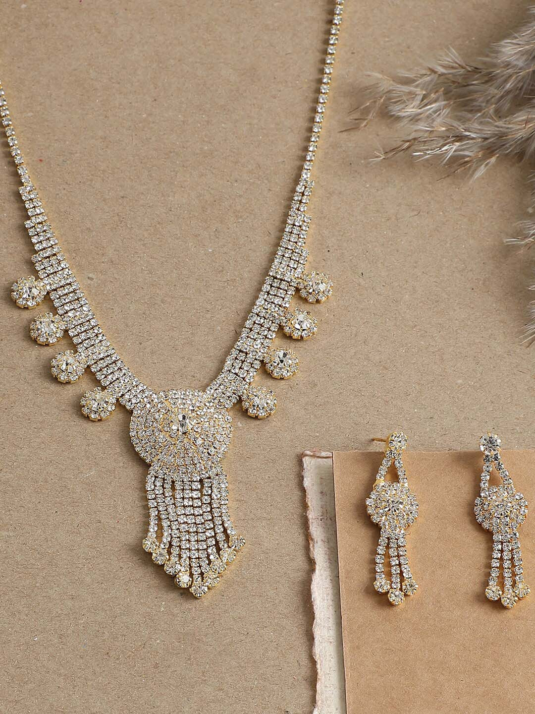 SOHI White Gold-Plated Stone-Studded Jewellery Set