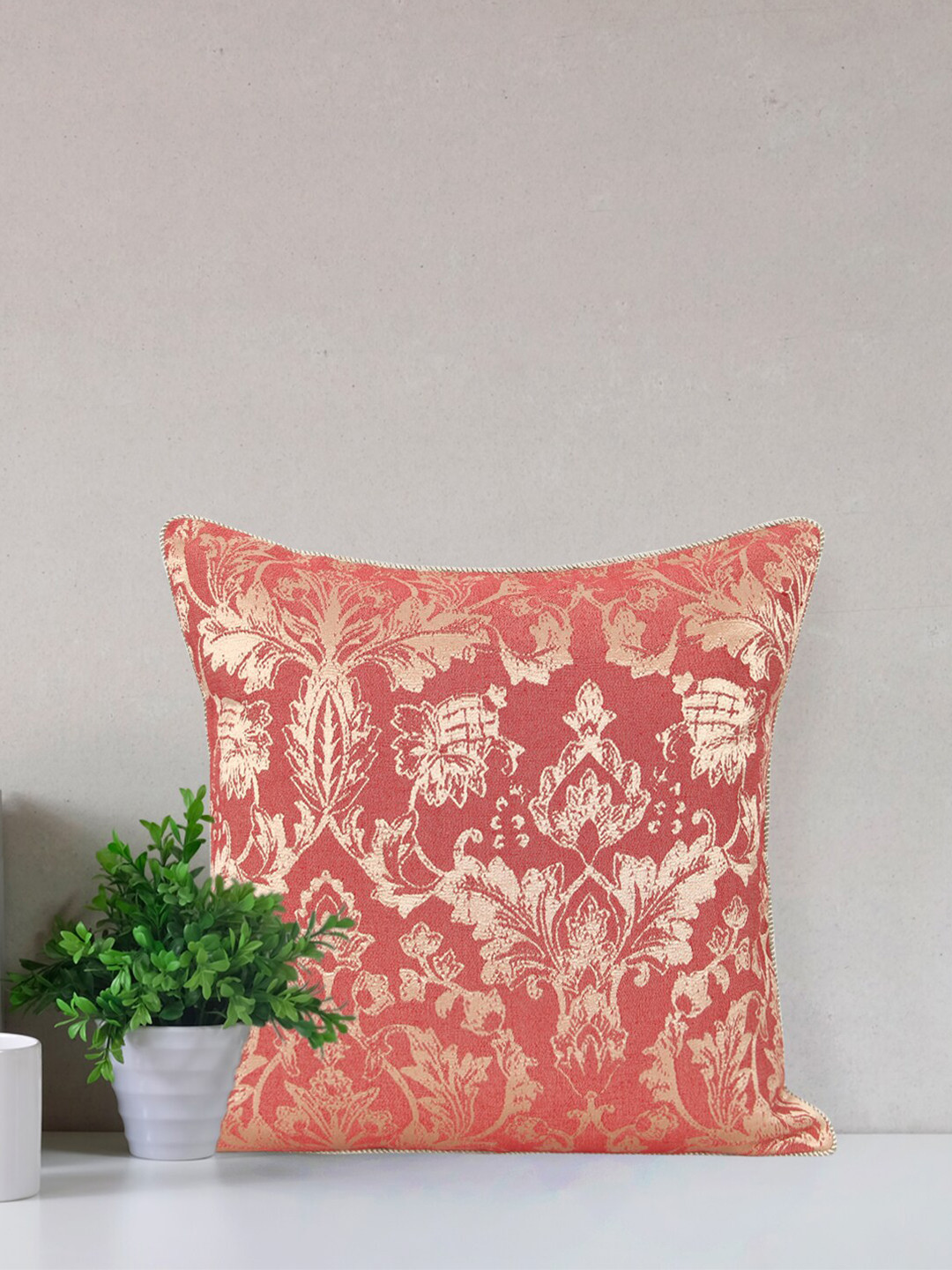 Home Red Ethnic Motifs Jacquard Breathable Square Cushion Cover - 15.7 x 15.7 Inches