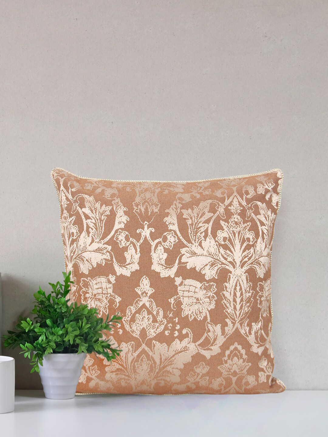 Home Brown Ethnic Motifs Jacquard Washable Square Cushion Covers - 16 x 16 In