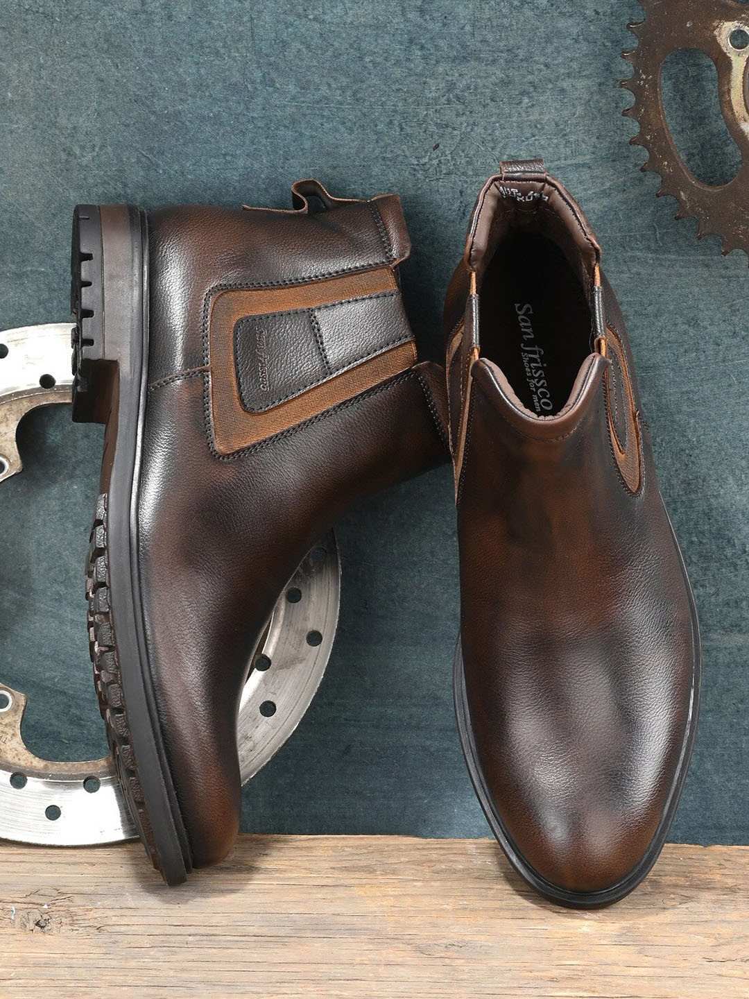 San Frissco Men Tan Mid-Top Chelsea Boots