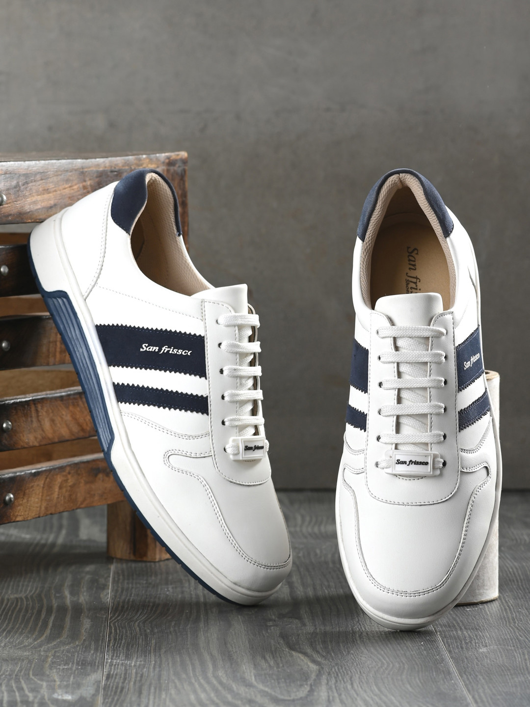 San Frissco Men White & Blue Mesh Casual Sneaker