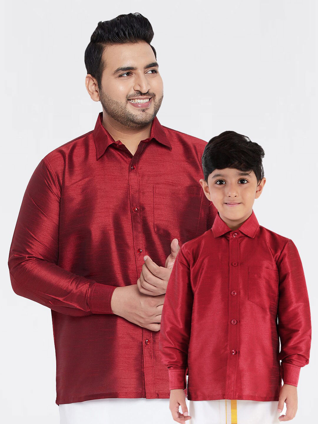 VASTRAMAY Boys Maroon Premium Silk Blend Casual Shirt