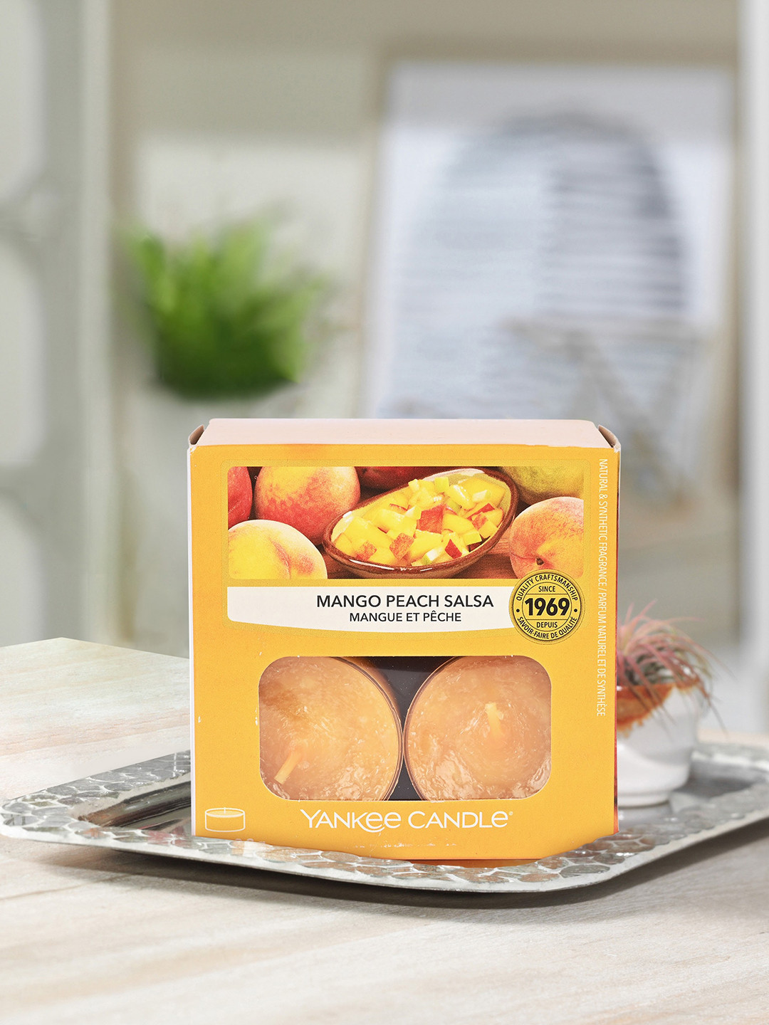 YANKEE CANDLE Salsa 12Pcs 1 Wick Mango and Peach Solid Round Regular Tea Light Candles