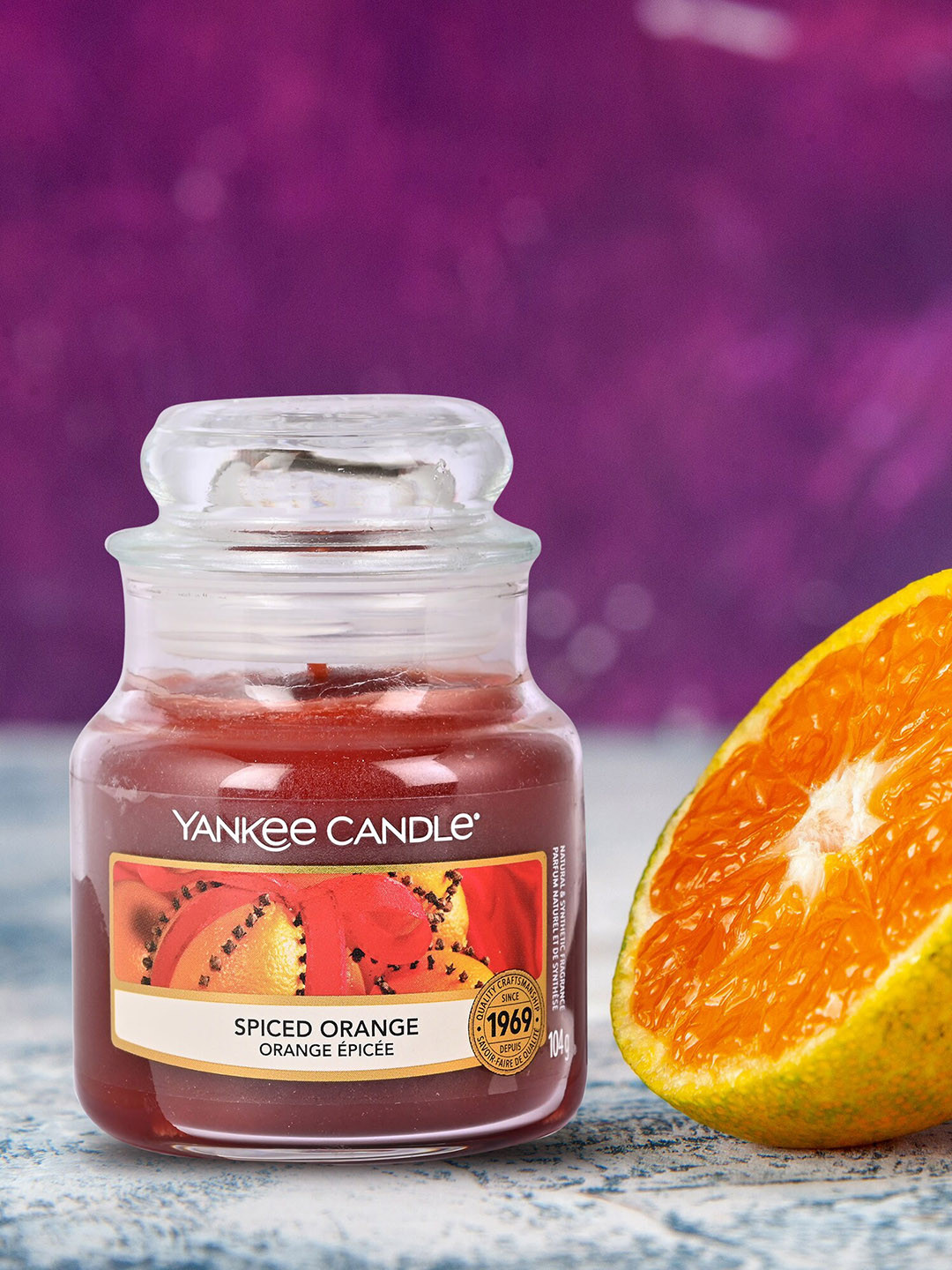 YANKEE CANDLE Spiced Scented 1 Wick Spiced Orange Solid Geometric Regular Jar Candles