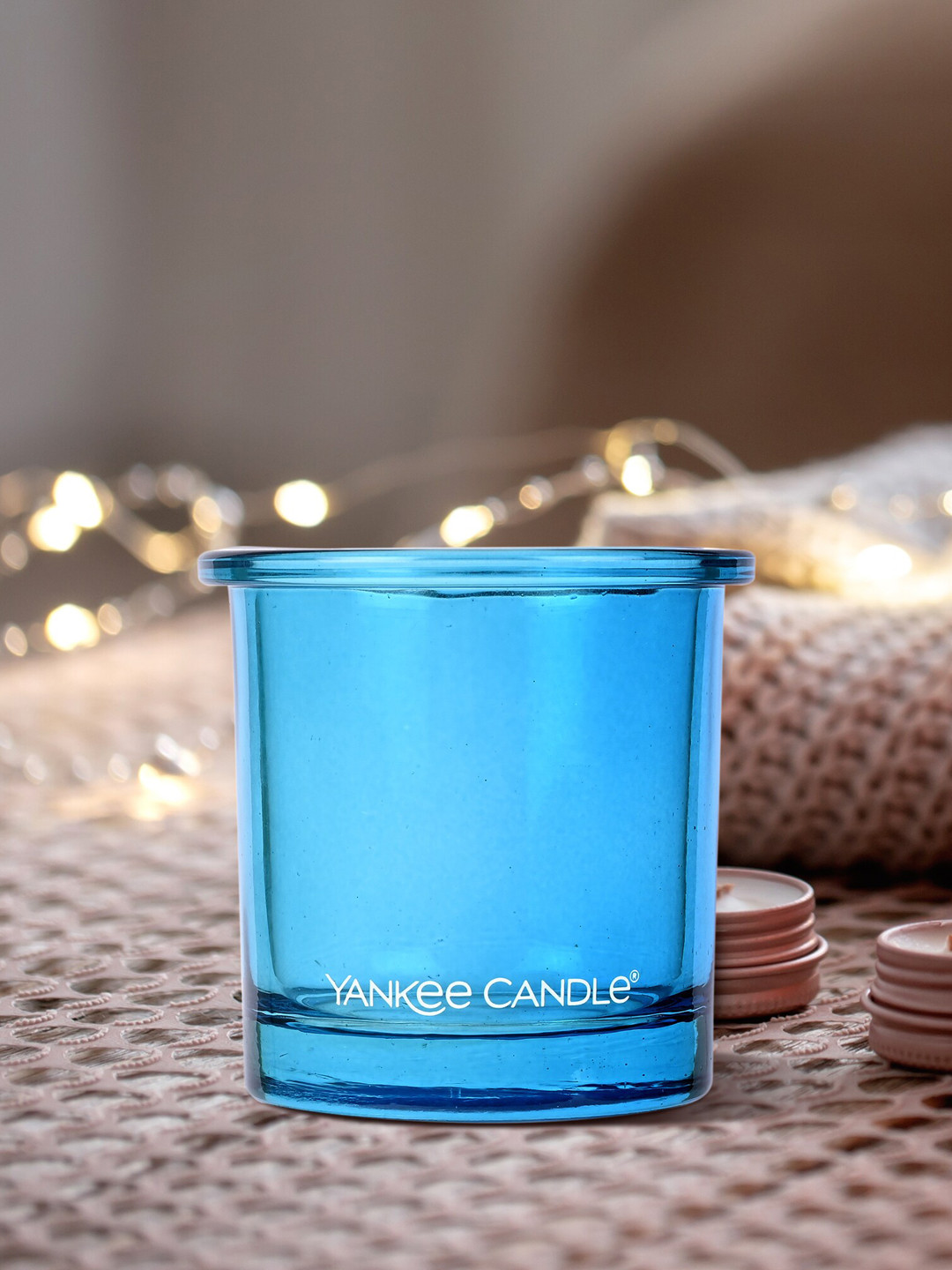 YANKEE CANDLE Blue Solid Glass Tealight Candle Holder