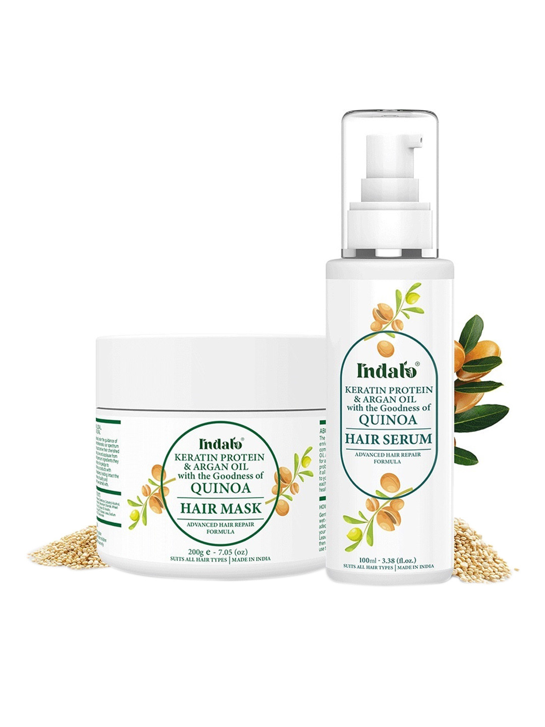 INDALO Quinoa Protein Keratin & Argan Oil Hair Serum & Mask for Damaged Hair Repair Kit