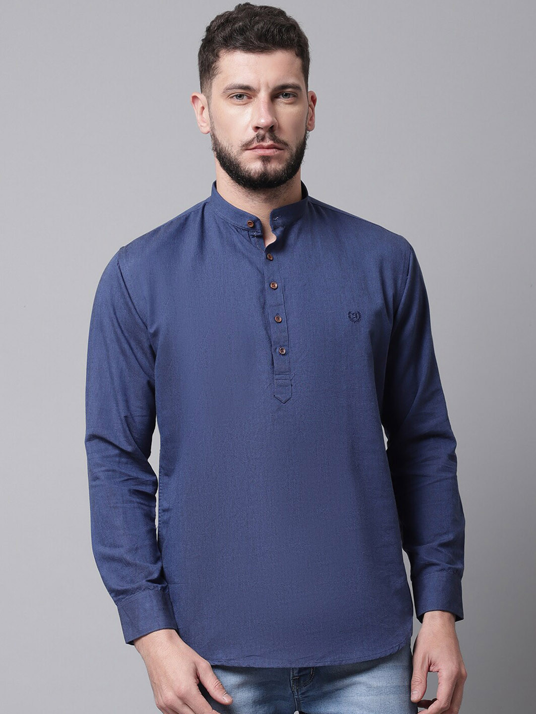 Rodamo Men Navy Blue Cotton Kurta