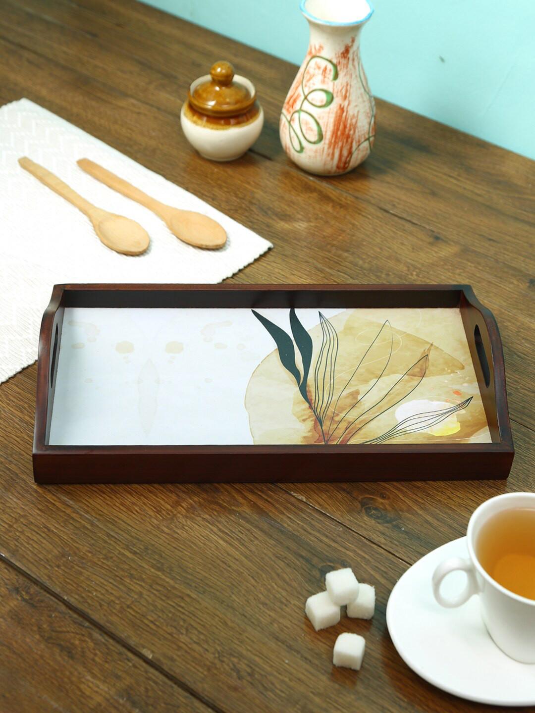 Reinvention Factory Brown Printed Wood Serving Tray