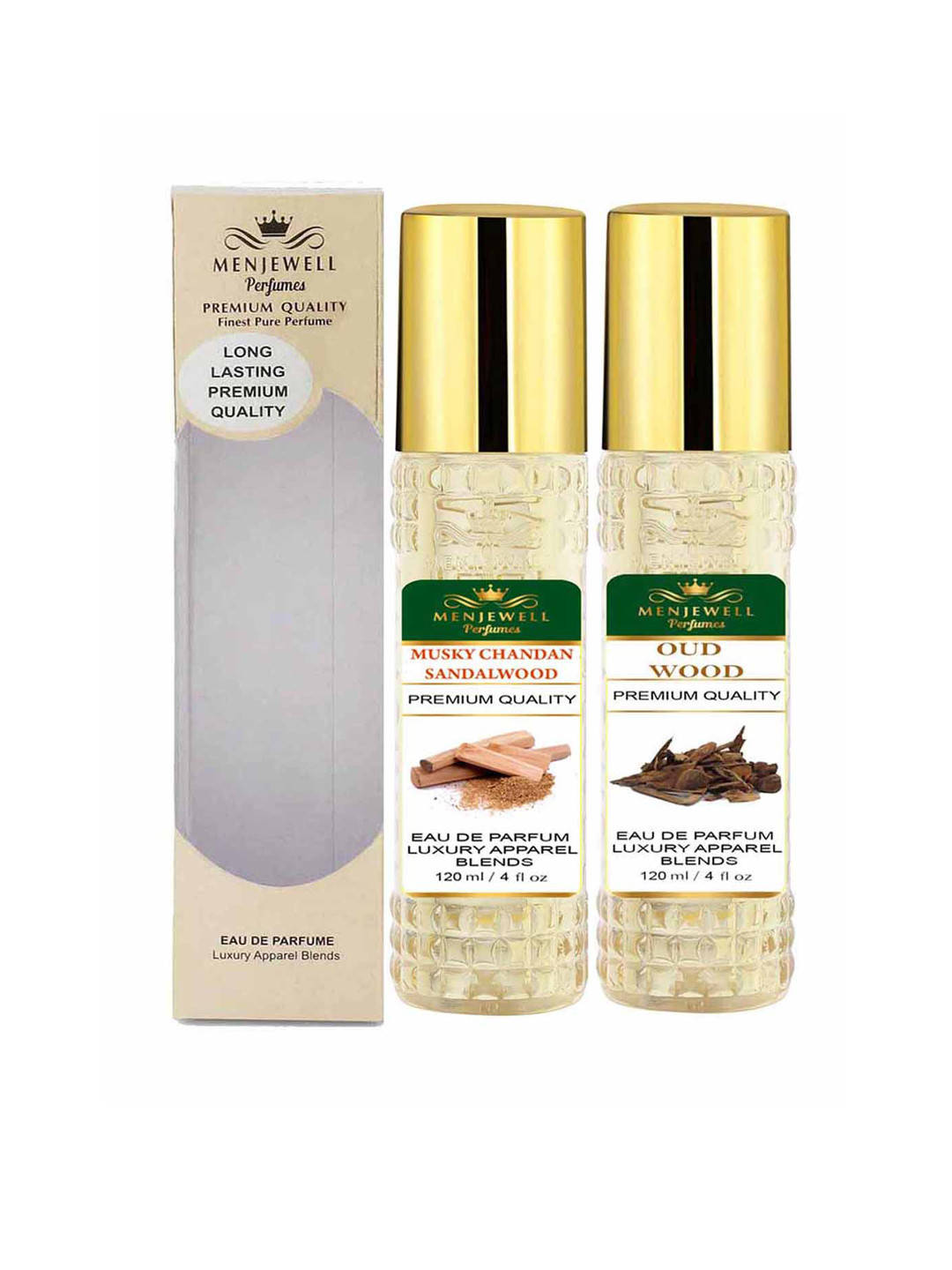 Menjewell Men Set of Musky Chandan Sandalwood & Oud Wood Eau De Parfum - 120 ml each