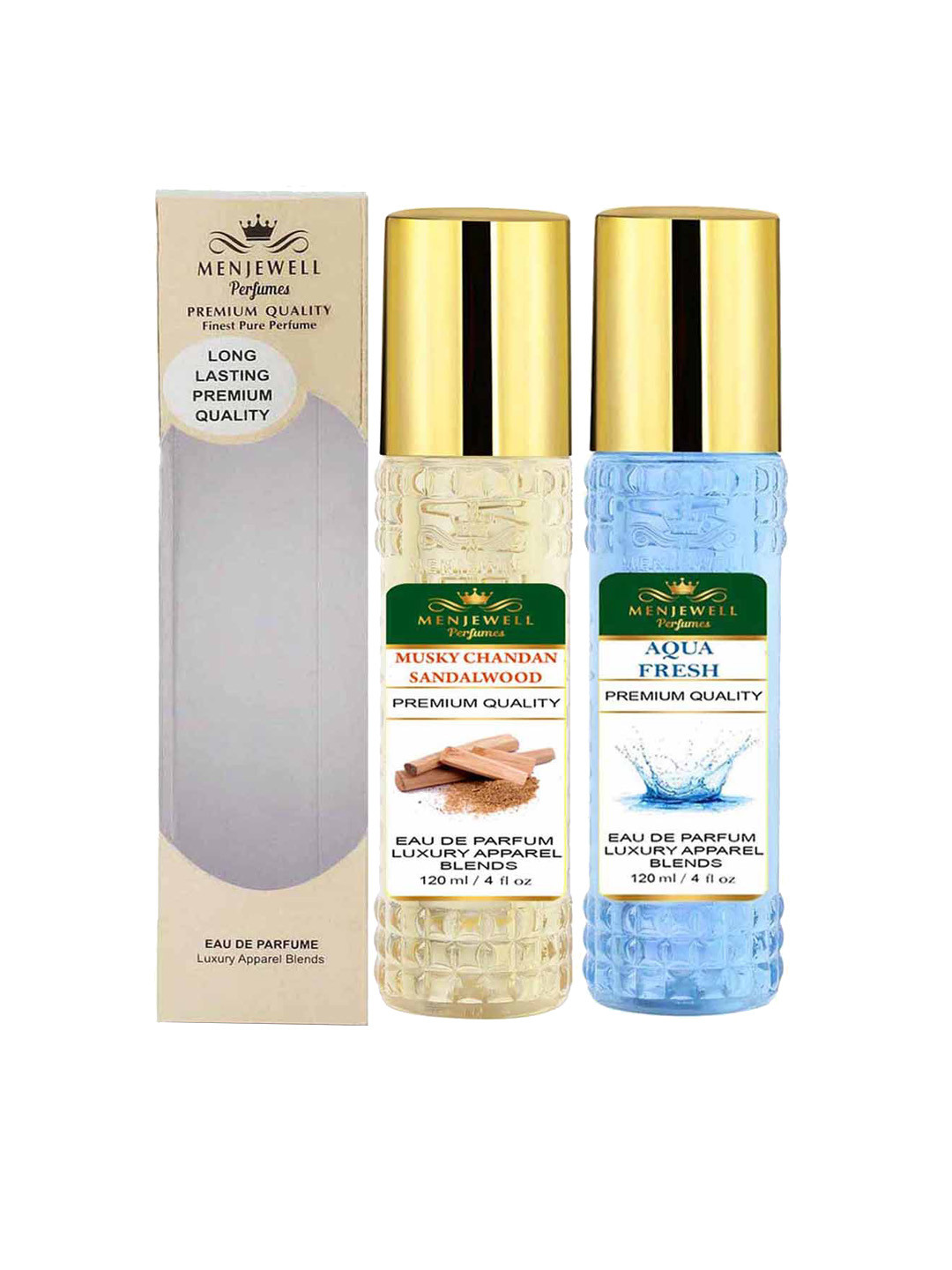 Menjewell Men Set of Musky Chandan Sandalwood & Aqua Fresh Eau De Parfum - 120 ml each