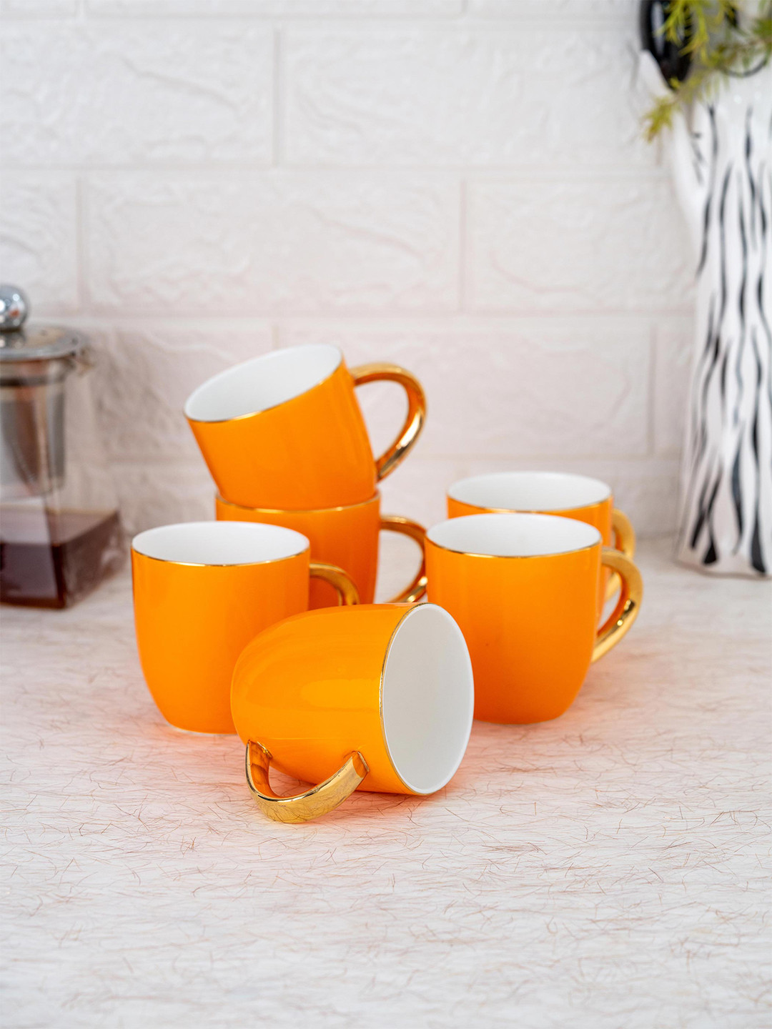 JCPL Orange Ceramic Microwave Safe 6 Piece Cups-180ml