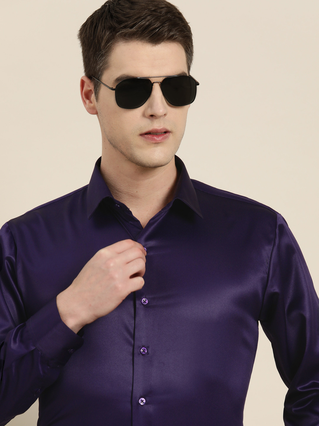 Hancock Men Purple Club Slim Fit Satin Party Shirt