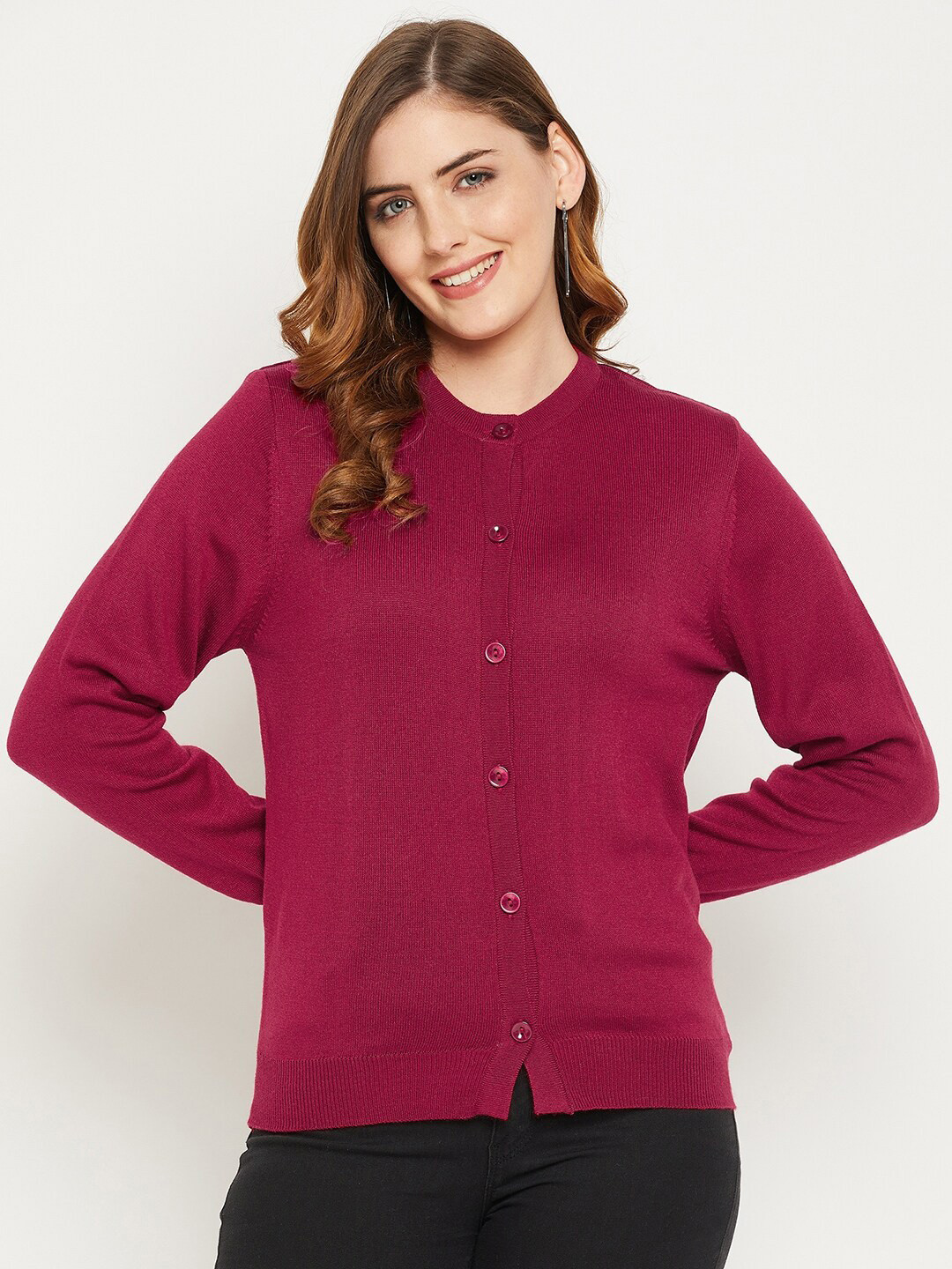 Zigo Women Maroon Wool Cardigan Sweater
