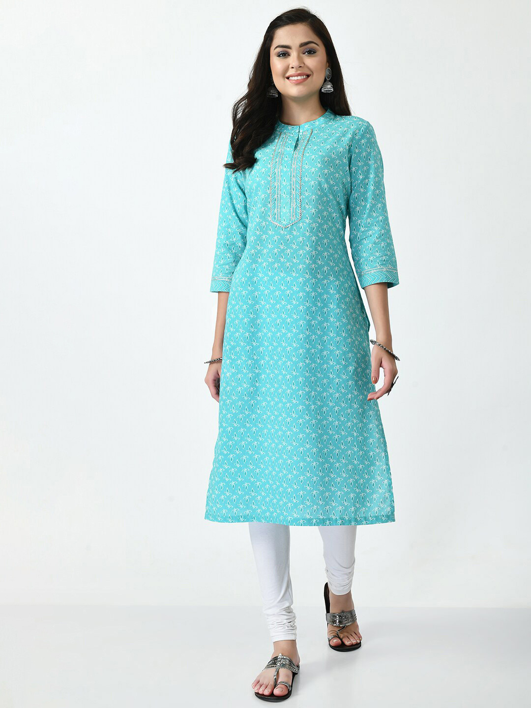 MEESAN Women Blue Floral Printed Cotton Kurta