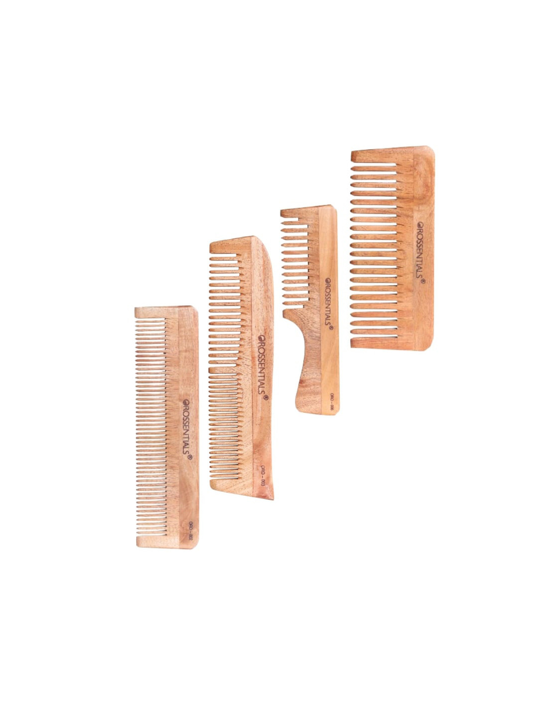 OROSSENTIALS Set of 4 Neem Wooden Comb - Brown & Beige