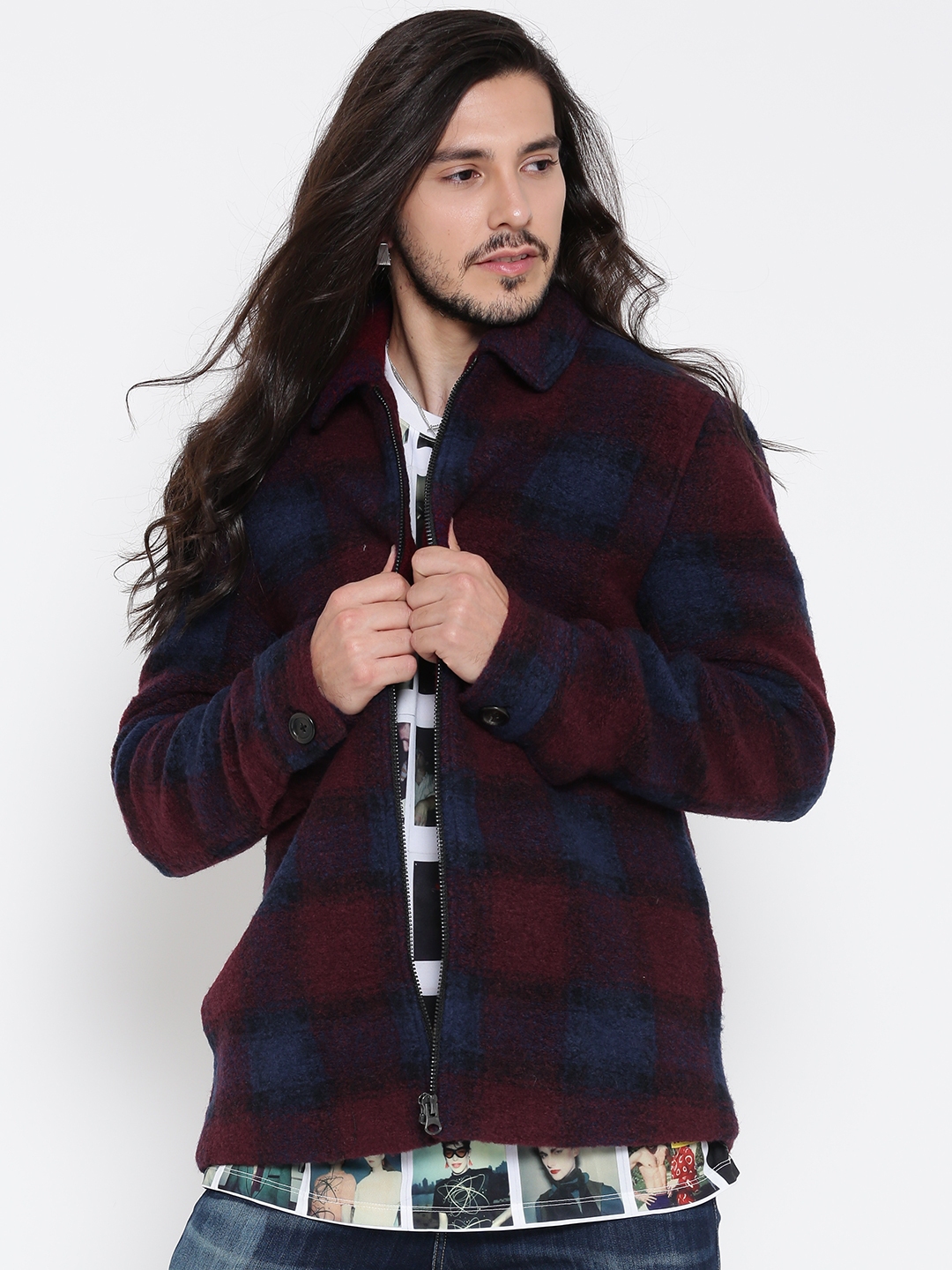 Buy FOREVER 21 Men Burgundy Blue Checked Tailored Jacket Jackets for Men 2057970 Myntra