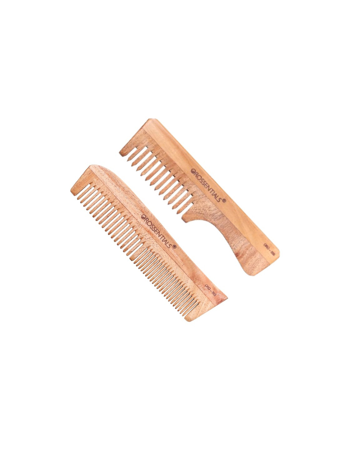 OROSSENTIALS Set of 2 Neem Wooden Comb - Brown & Beige