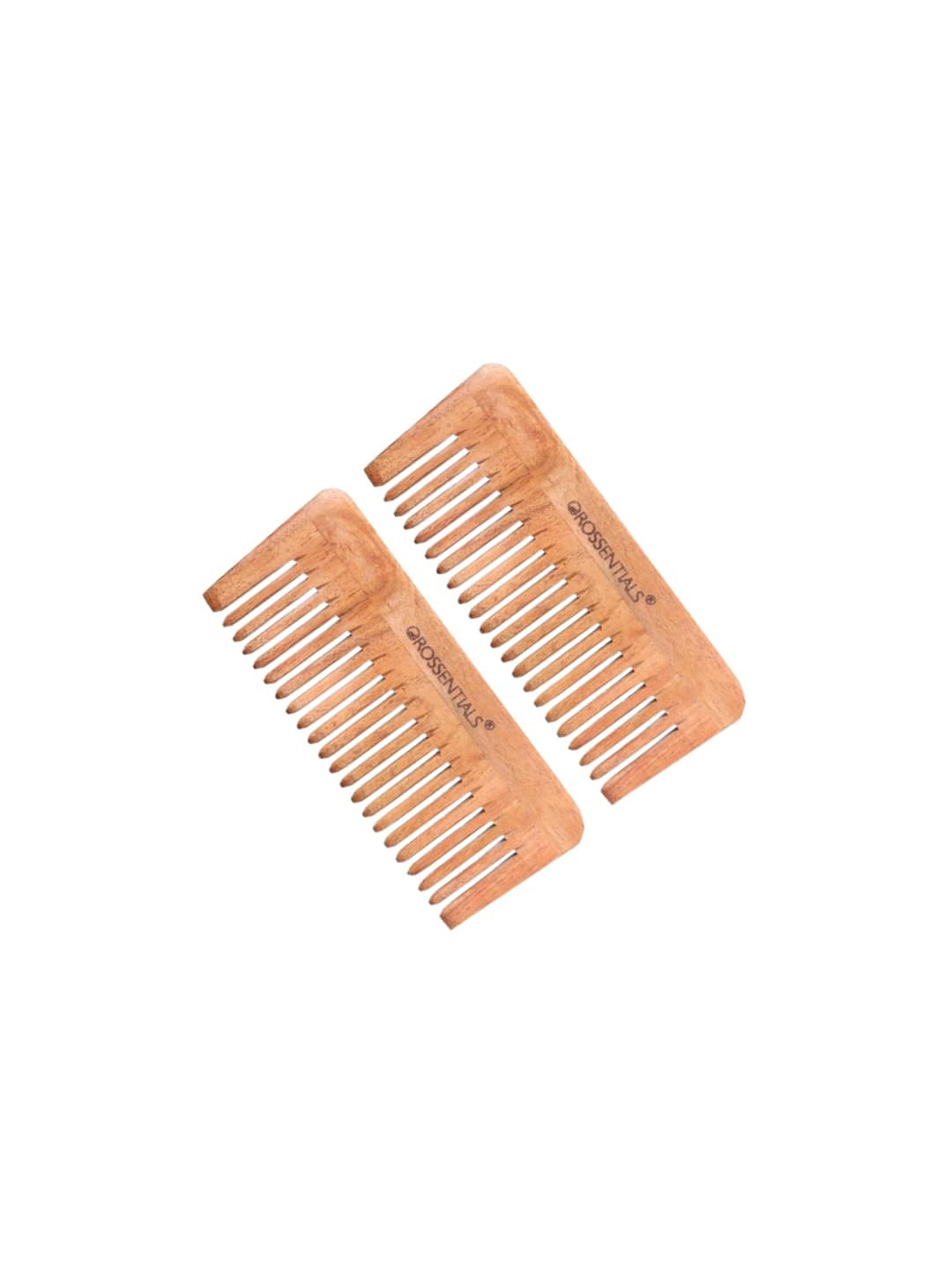 OROSSENTIALS Set Of 2 Brown Kaachi Neem Wooden Hair Combs