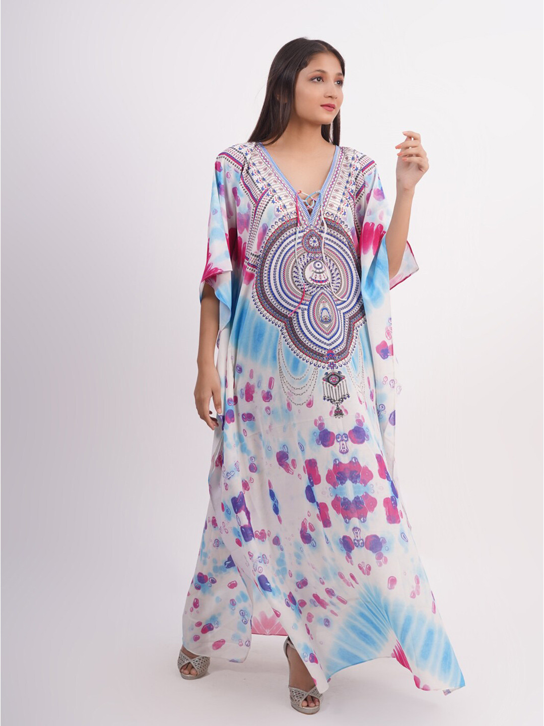 Rajoria Instyle Women White Kaftan Printed Maxi Dress