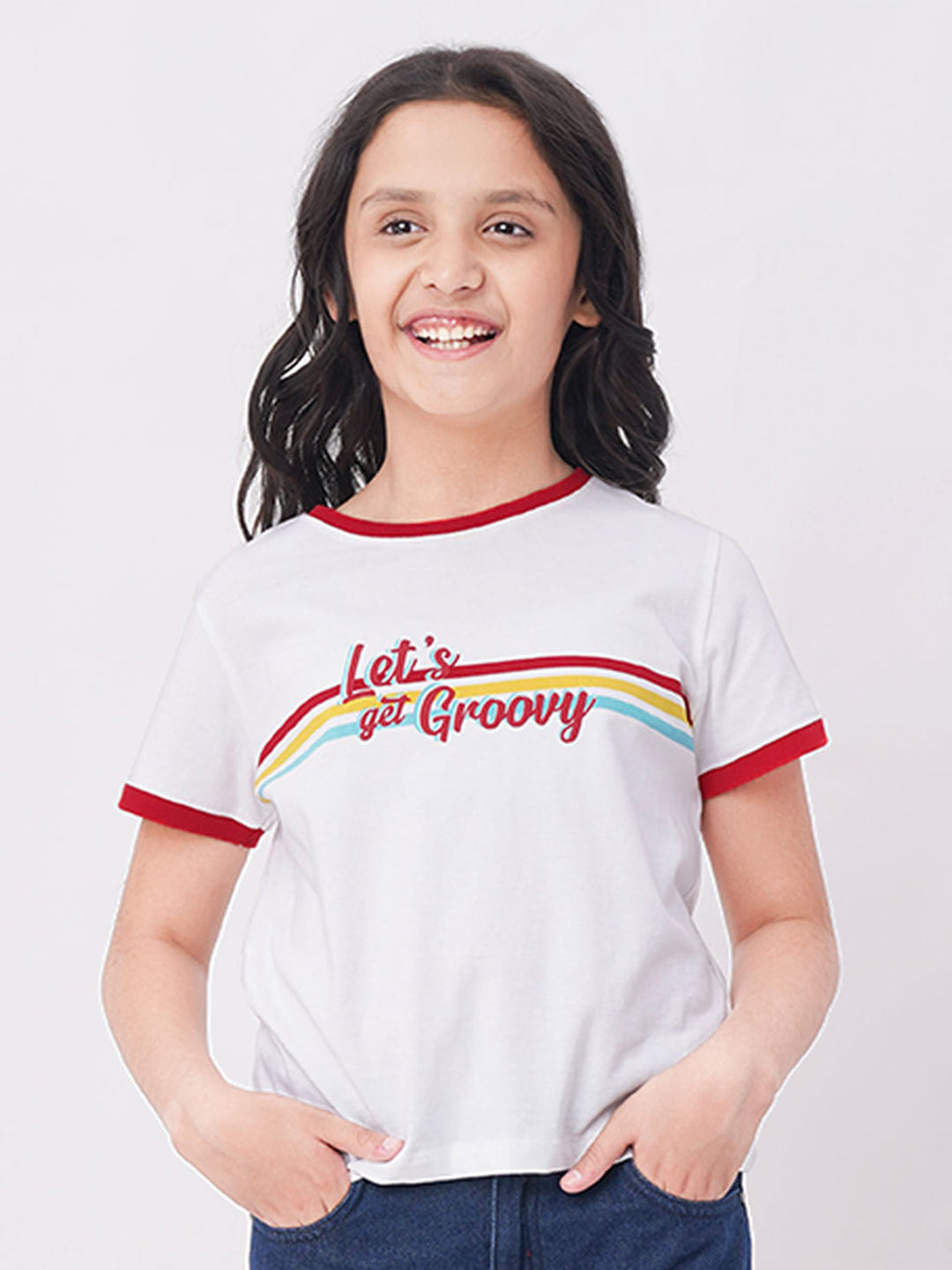 edheads Girls White Typography Printed T-shirt
