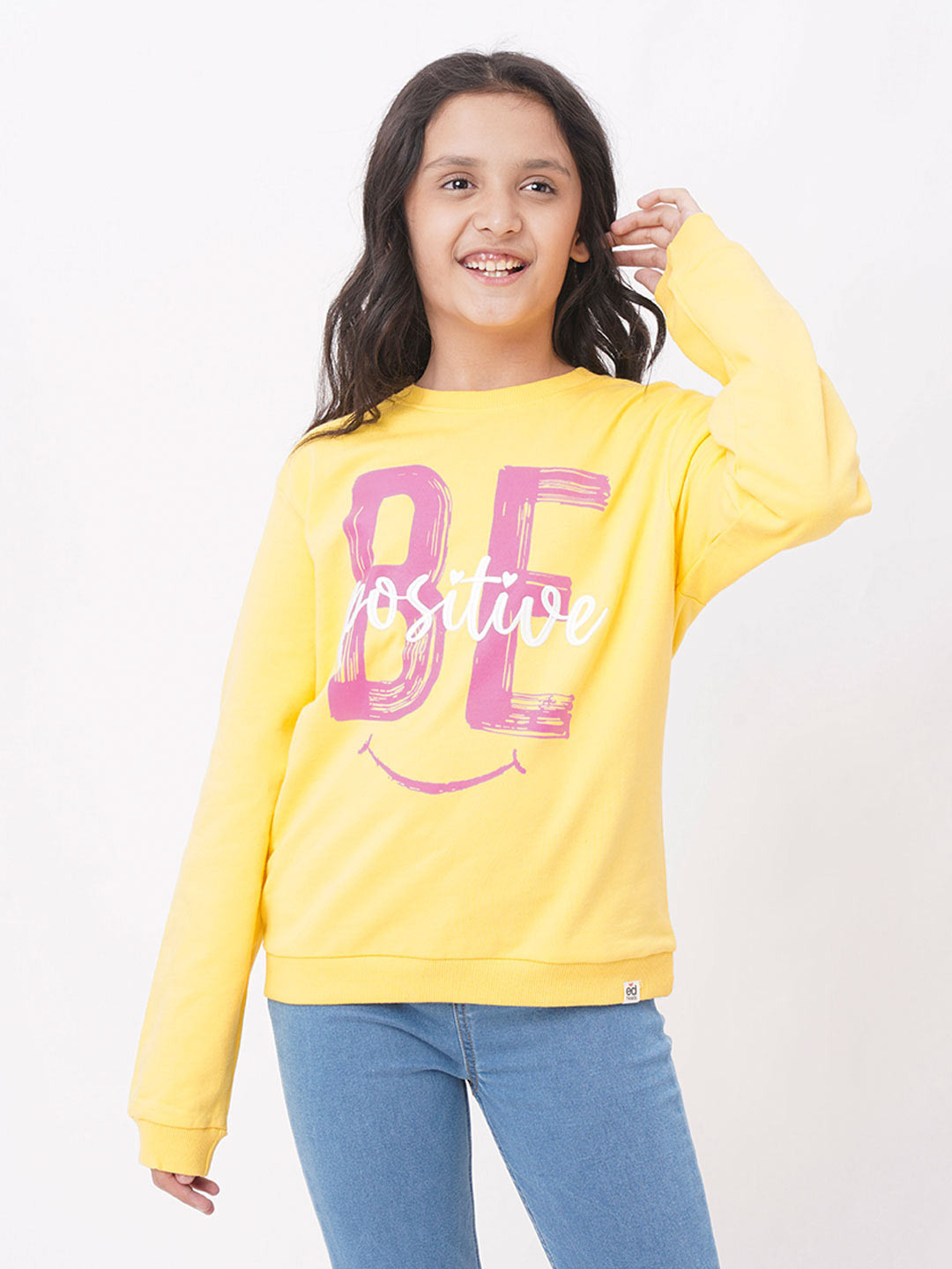 edheads Girls Yellow Printed Cotton Sweatshirt