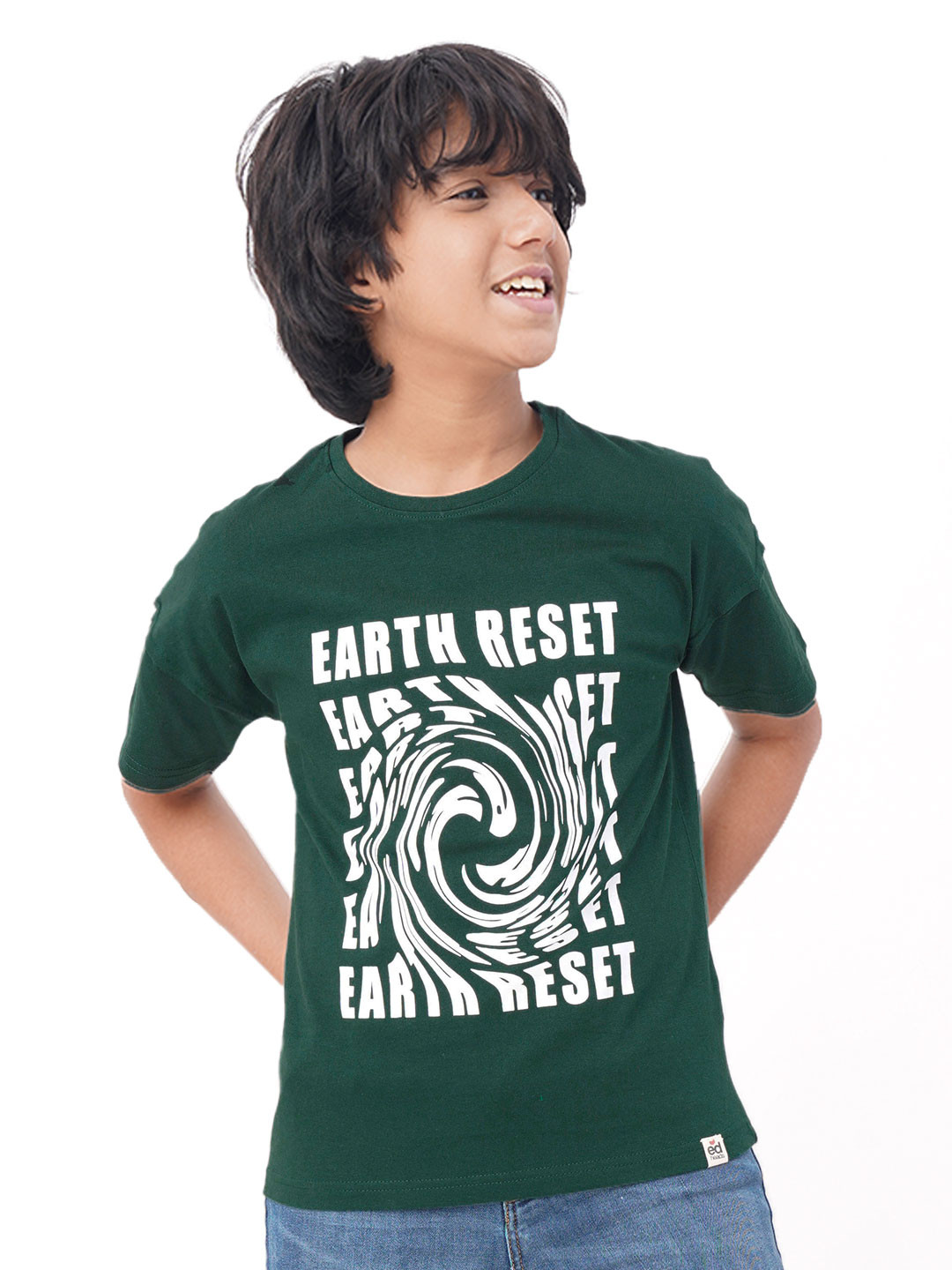 edheads Boys Green Typography Printed Short Sleeve Round Neck T-shirt