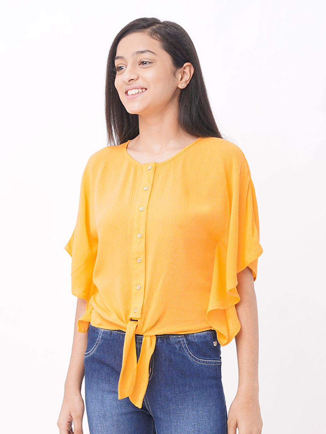 edheads Girls Mustard Yellow Kaftan Pure Cotton Top
