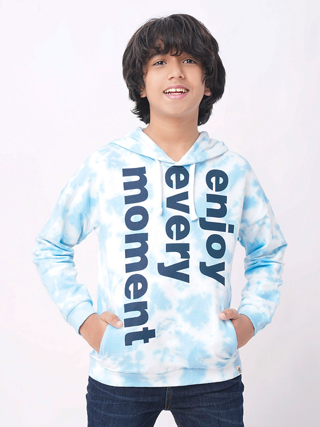 edheads Boys Blue Printed Hooded Cotton Sweatshirt