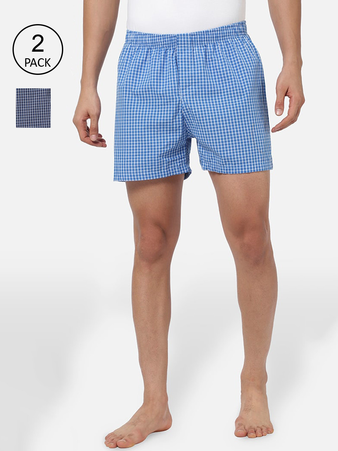 R&B Men Pack Of 2 Checked Pure Cotton Boxers