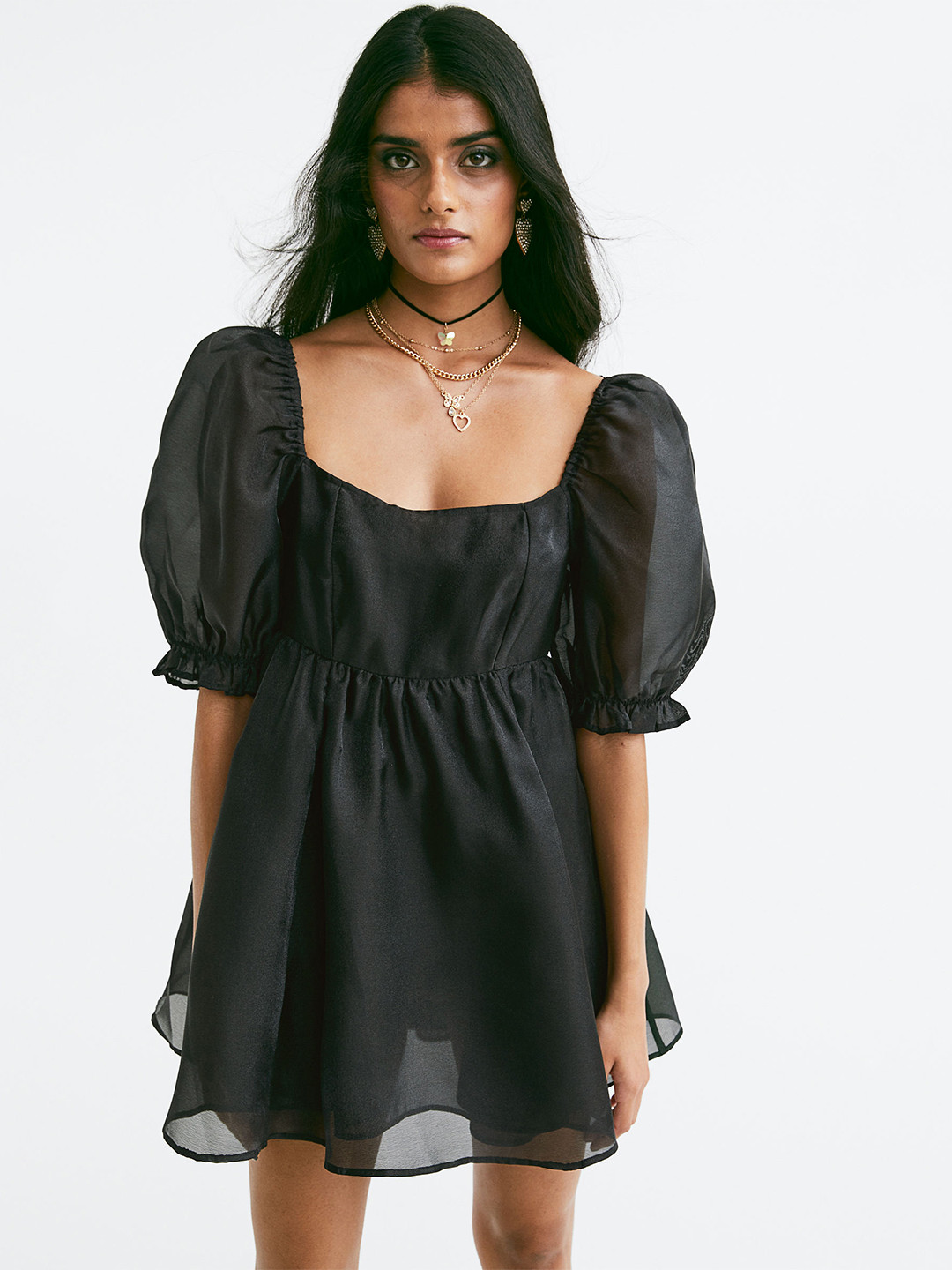 Buy H\u0026M Woman Black Organza Babydoll Dress - Dresses for Women 20580710 |  Myntra